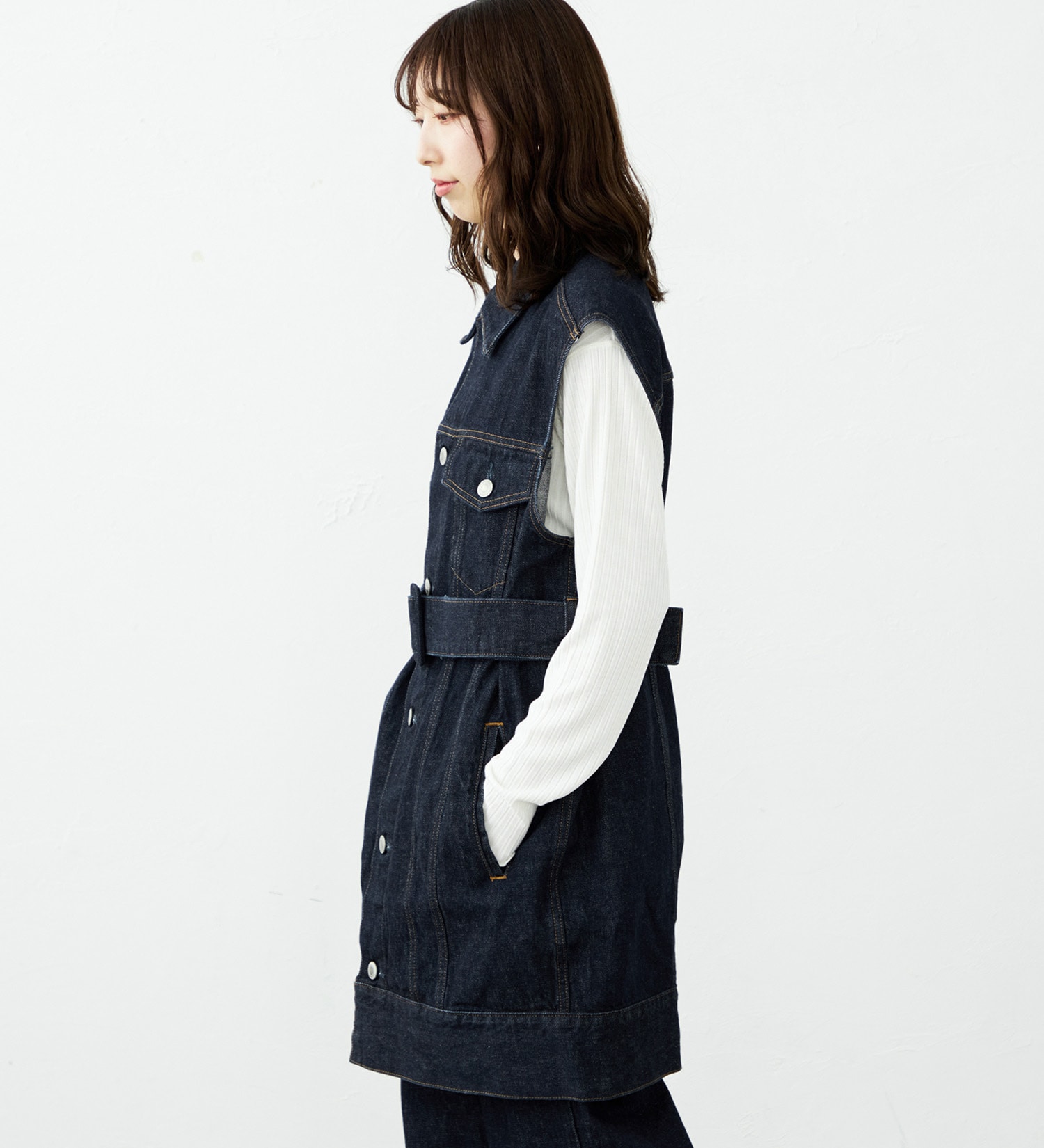 SOMETHING(サムシング)の【予約】atelier SOMETHING BELTED DENIM JACKET/アトリエサムシングベルテッドデニムジャケット|ジャケット/アウター/デニムジャケット/レディース|インディゴブルー