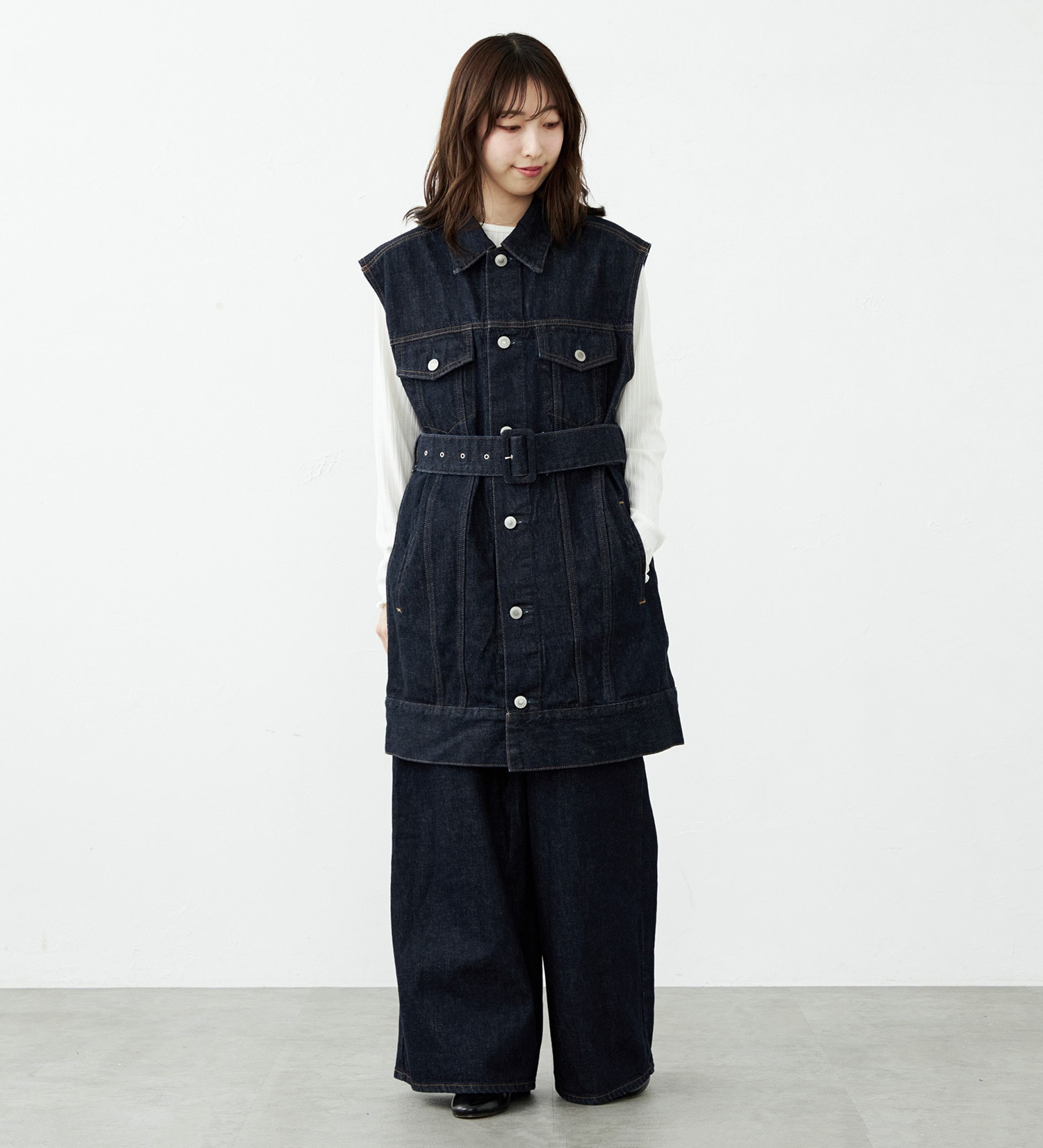 SOMETHING(サムシング)の【予約】atelier SOMETHING BELTED DENIM JACKET/アトリエサムシングベルテッドデニムジャケット|ジャケット/アウター/デニムジャケット/レディース|インディゴブルー