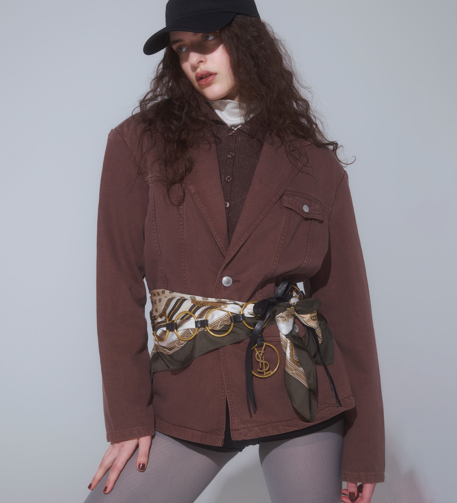SOMETHING(サムシング)の【予約】atelier SOMETHING drape TAYLORED JACKET/ドレープテーラードデニムジャケット|ジャケット/アウター/テーラードジャケット/レディース|ブラウン