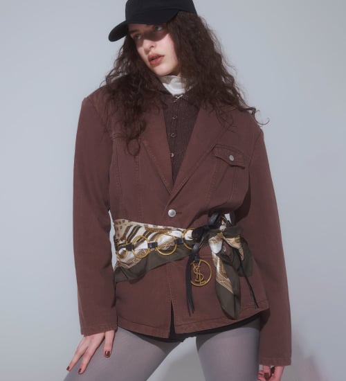 SOMETHING(サムシング)の【予約】atelier SOMETHING drape TAYLORED JACKET/ドレープテーラードデニムジャケット|ジャケット/アウター/テーラードジャケット/レディース|ブラウン