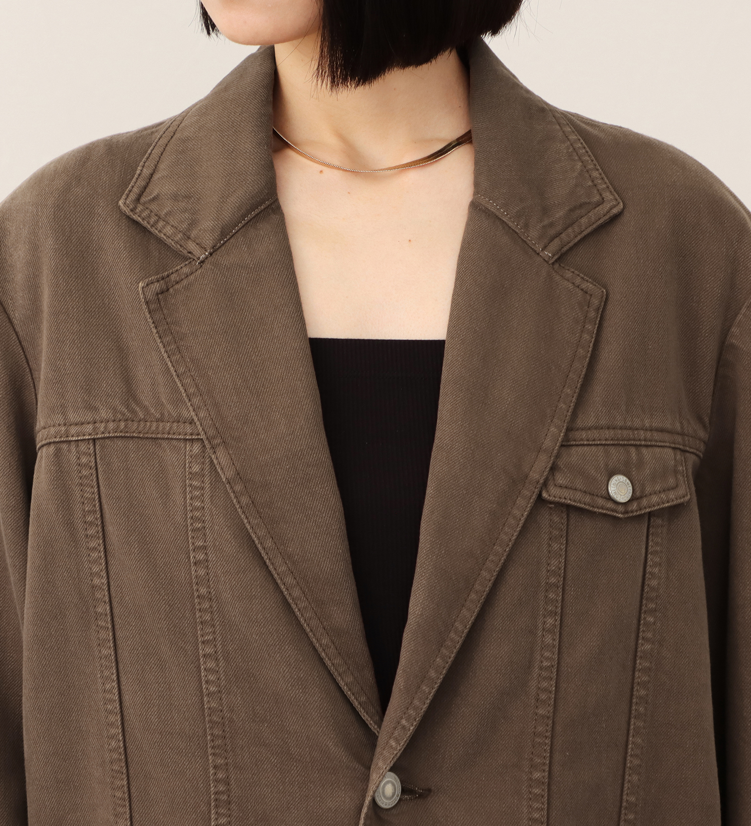 SOMETHING(サムシング)の【予約】atelier SOMETHING drape TAYLORED JACKET/ドレープテーラードデニムジャケット|ジャケット/アウター/テーラードジャケット/レディース|ブラウン