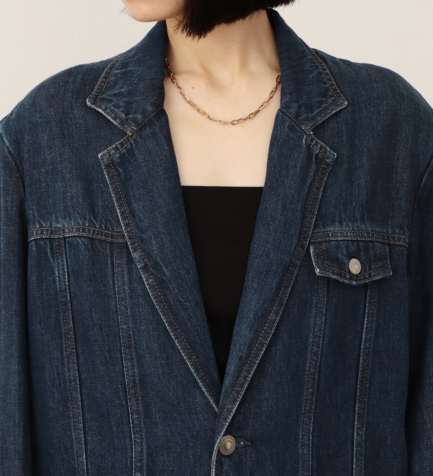 SOMETHING(サムシング)の【予約】atelier SOMETHING drape TAYLORED JACKET/ドレープテーラードデニムジャケット|ジャケット/アウター/テーラードジャケット/レディース|中色ブルー