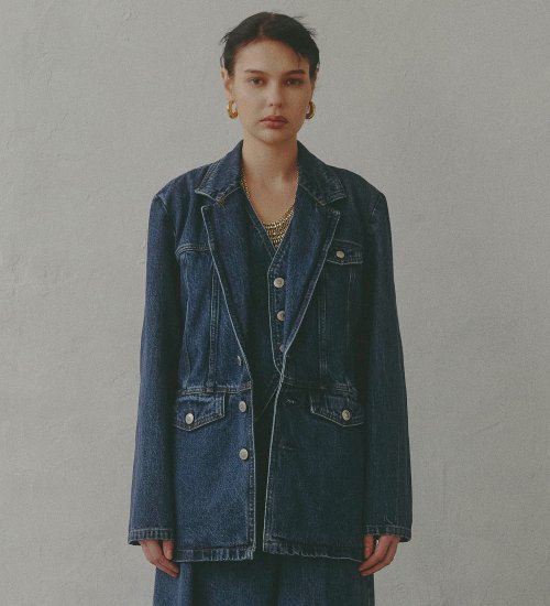 SOMETHING(サムシング)の【予約】atelier SOMETHING DENIM BLAZER/アトリエサムシングデニムブレザー|ジャケット/アウター/テーラードジャケット/レディース|中色ブルー