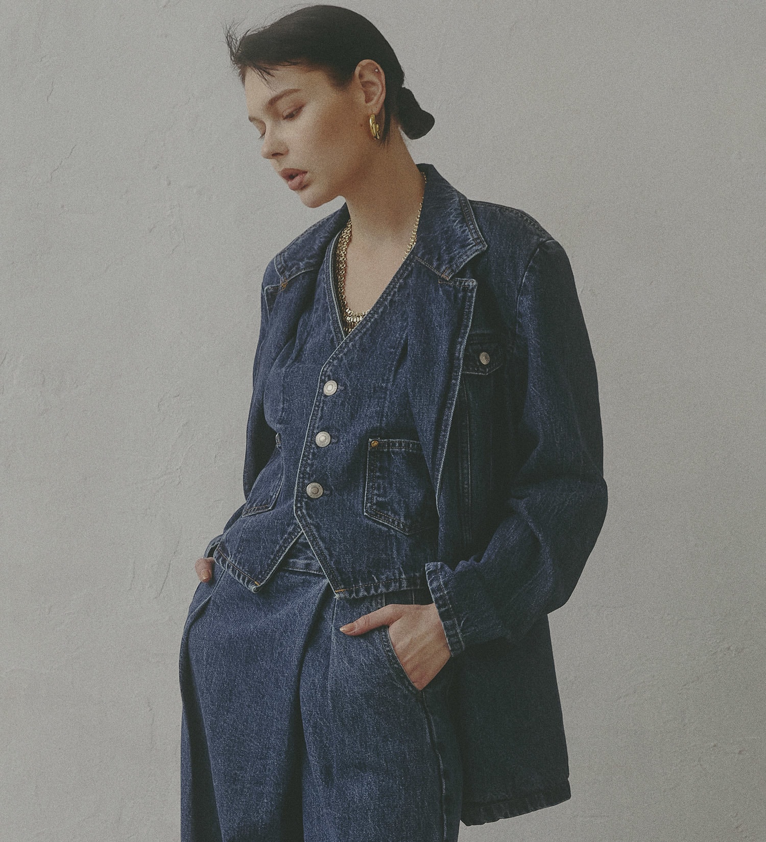 SOMETHING(サムシング)の【予約】atelier SOMETHING DENIM BLAZER/アトリエサムシングデニムブレザー|ジャケット/アウター/テーラードジャケット/レディース|中色ブルー
