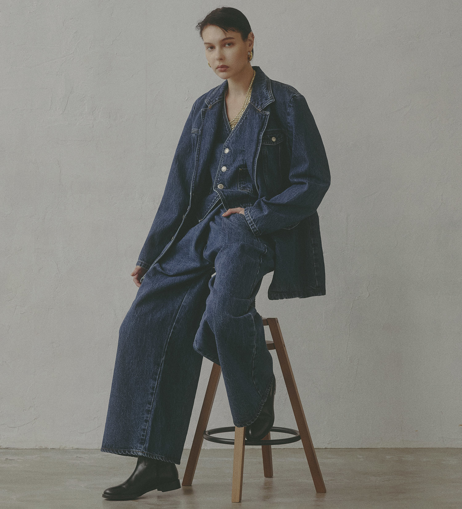 SOMETHING(サムシング)の【予約】atelier SOMETHING DENIM BLAZER/アトリエサムシングデニムブレザー|ジャケット/アウター/テーラードジャケット/レディース|中色ブルー