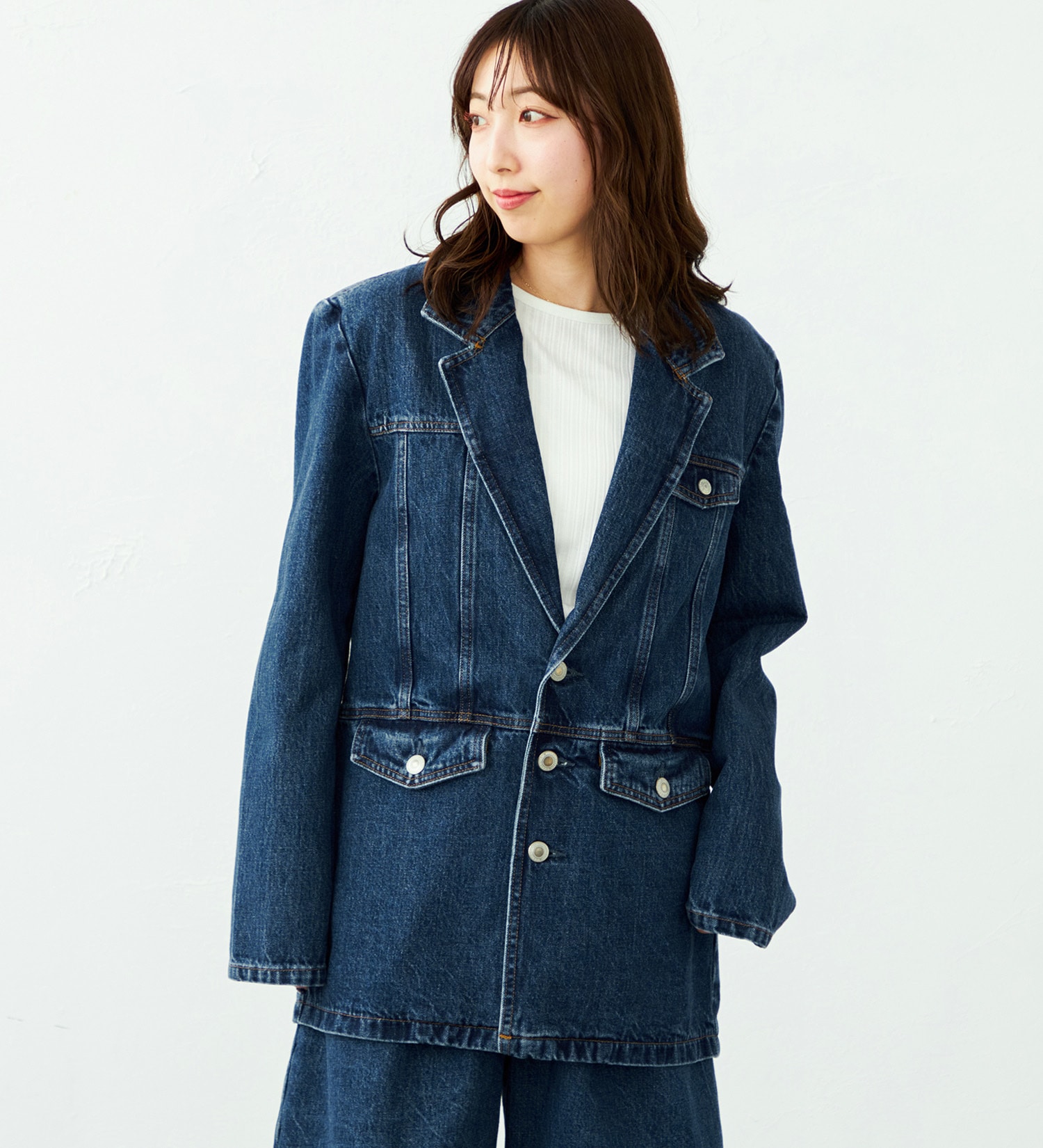 SOMETHING(サムシング)の【予約】atelier SOMETHING DENIM BLAZER/アトリエサムシングデニムブレザー|ジャケット/アウター/テーラードジャケット/レディース|中色ブルー
