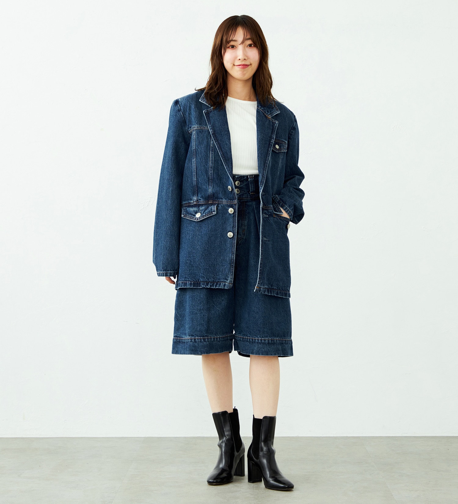 SOMETHING(サムシング)の【予約】atelier SOMETHING DENIM BLAZER/アトリエサムシングデニムブレザー|ジャケット/アウター/テーラードジャケット/レディース|中色ブルー