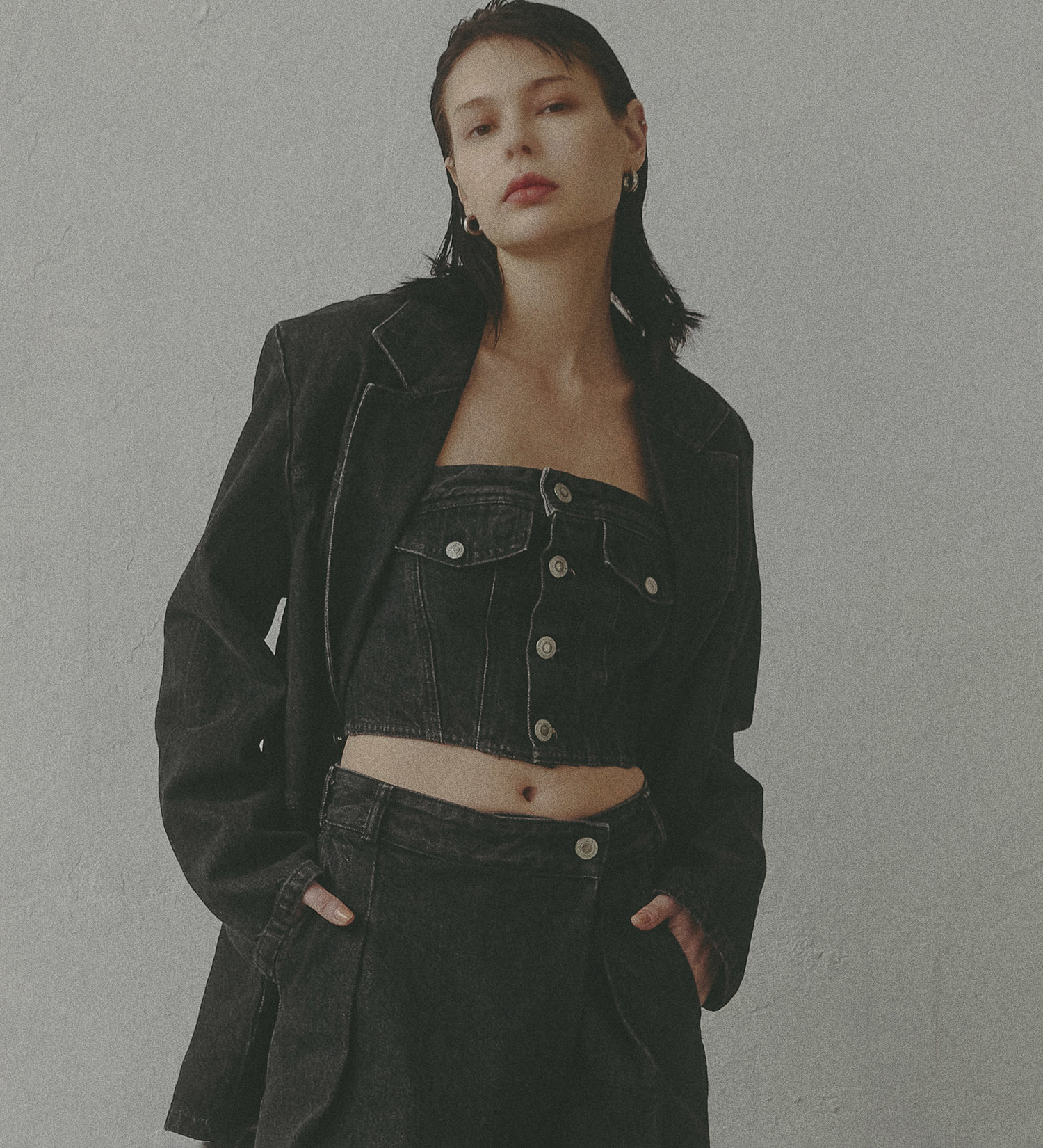 SOMETHING(サムシング)の【予約】atelier SOMETHING DENIM BLAZER/アトリエサムシングデニムブレザー|ジャケット/アウター/テーラードジャケット/レディース|ブラックデニム