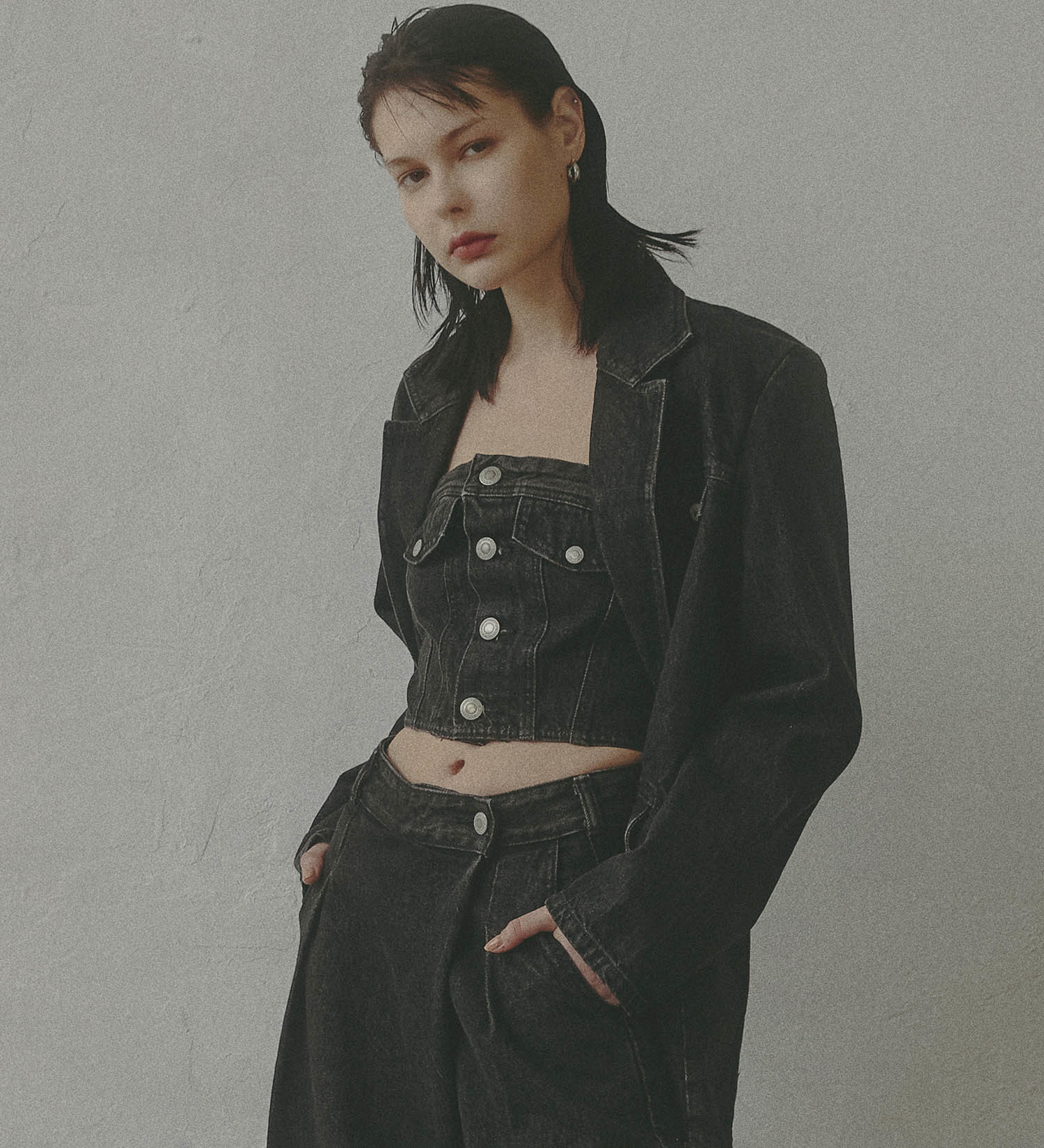 SOMETHING(サムシング)の【予約】atelier SOMETHING DENIM BLAZER/アトリエサムシングデニムブレザー|ジャケット/アウター/テーラードジャケット/レディース|ブラックデニム