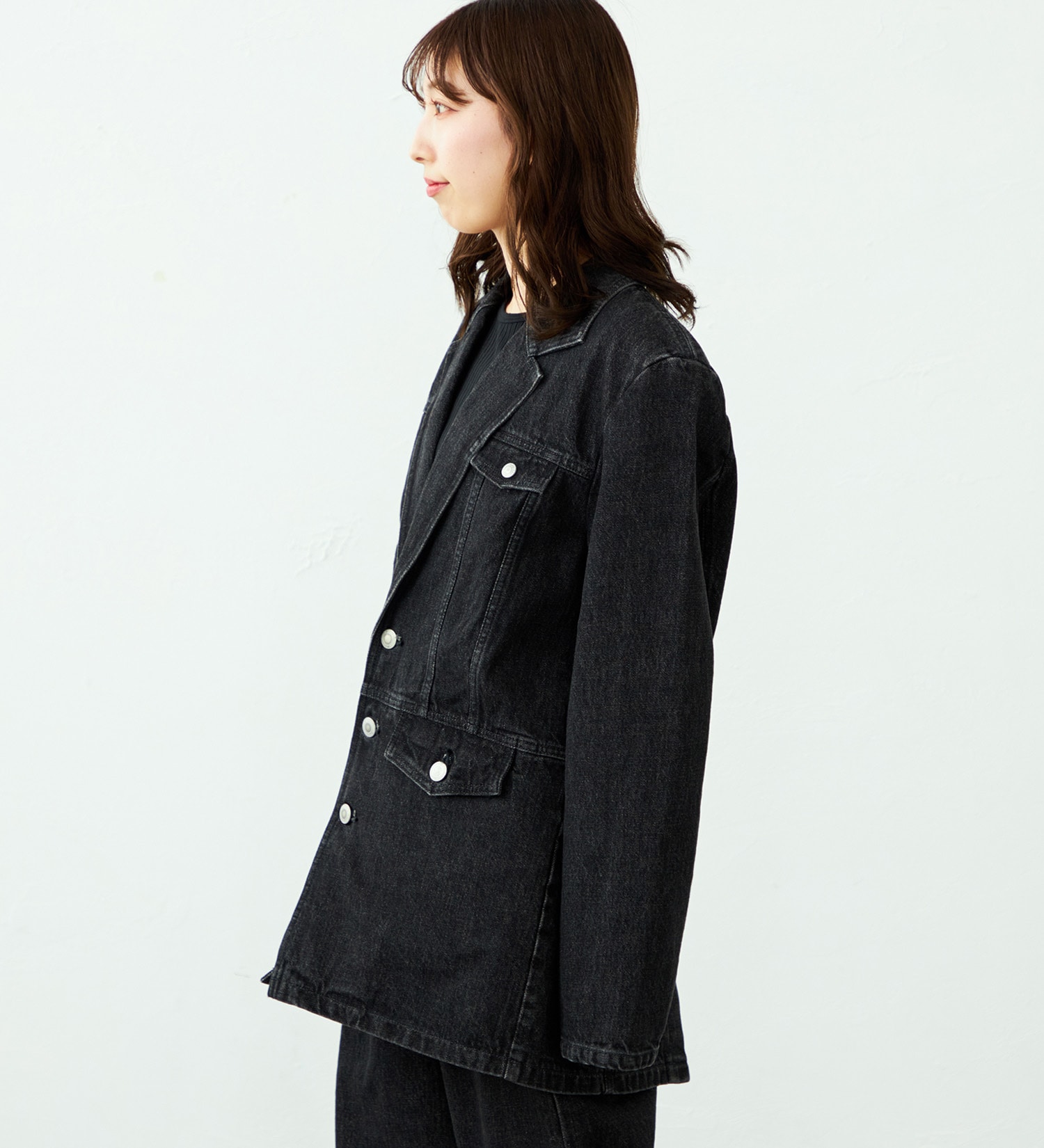 SOMETHING(サムシング)の【予約】atelier SOMETHING DENIM BLAZER/アトリエサムシングデニムブレザー|ジャケット/アウター/テーラードジャケット/レディース|ブラックデニム