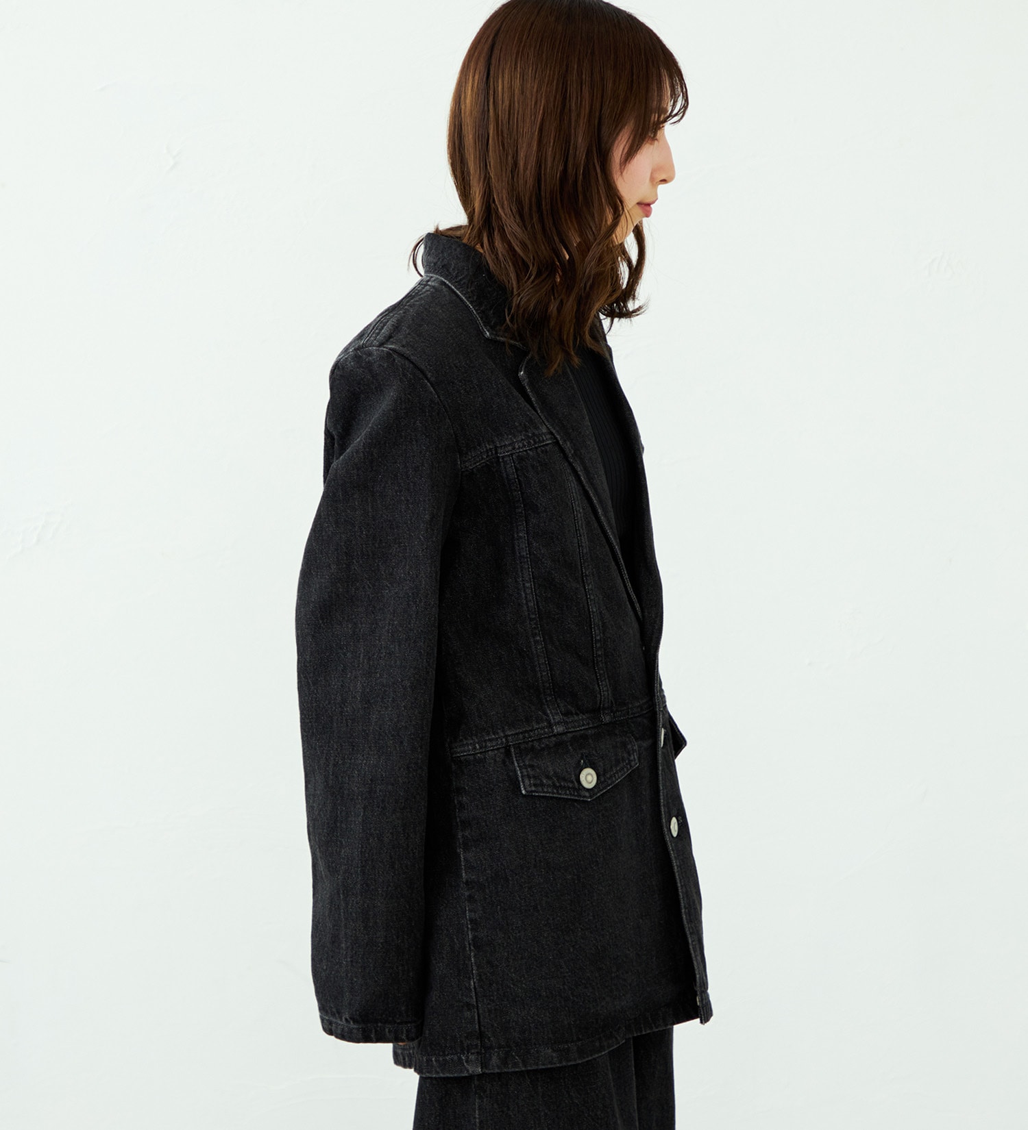 SOMETHING(サムシング)の【予約】atelier SOMETHING DENIM BLAZER/アトリエサムシングデニムブレザー|ジャケット/アウター/テーラードジャケット/レディース|ブラックデニム