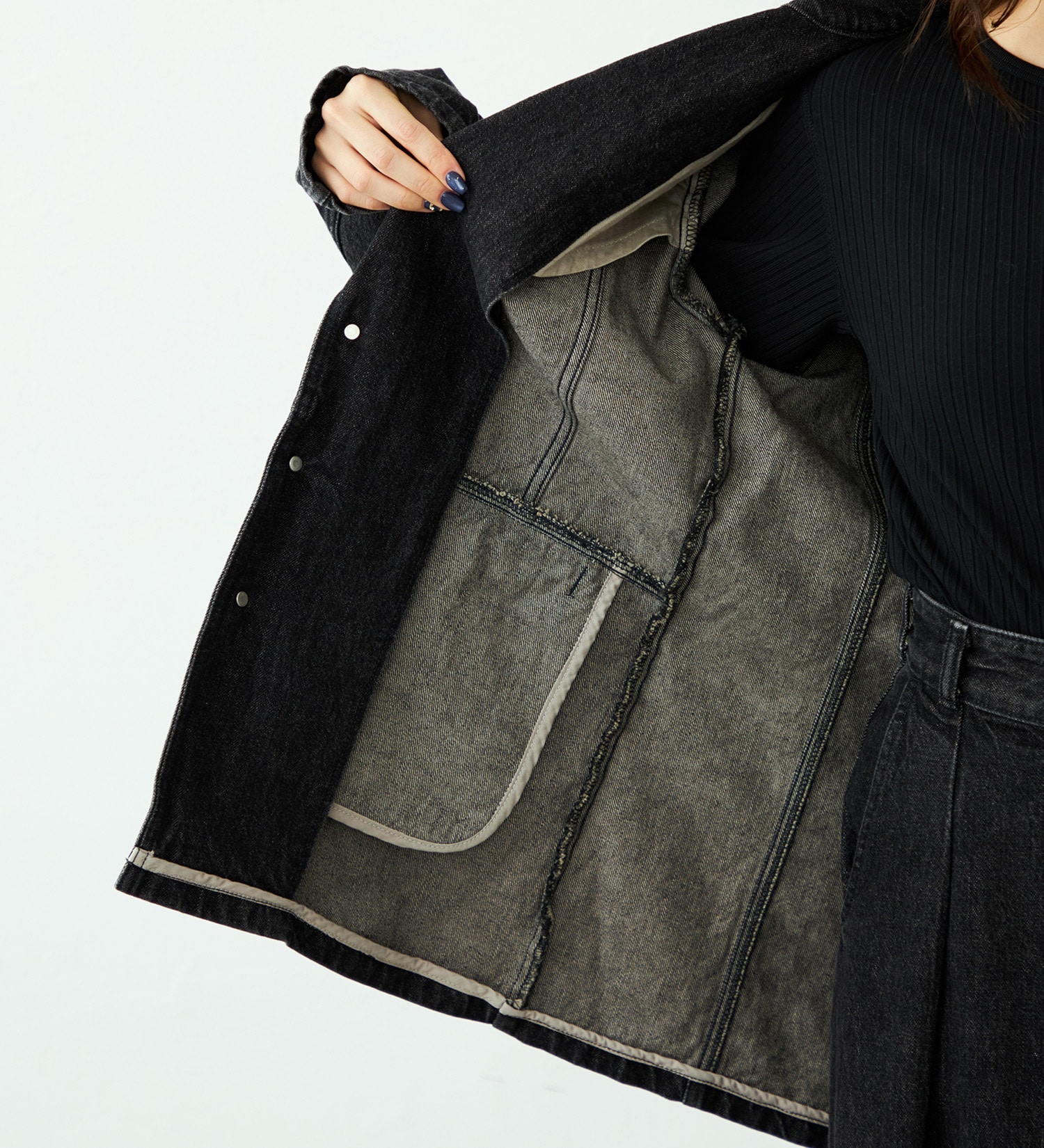 SOMETHING(サムシング)の【予約】atelier SOMETHING DENIM BLAZER/アトリエサムシングデニムブレザー|ジャケット/アウター/テーラードジャケット/レディース|ブラックデニム