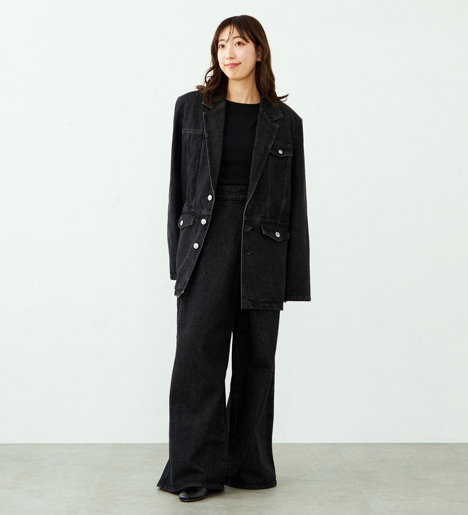 SOMETHING(サムシング)の【予約】atelier SOMETHING DENIM BLAZER/アトリエサムシングデニムブレザー|ジャケット/アウター/テーラードジャケット/レディース|ブラックデニム
