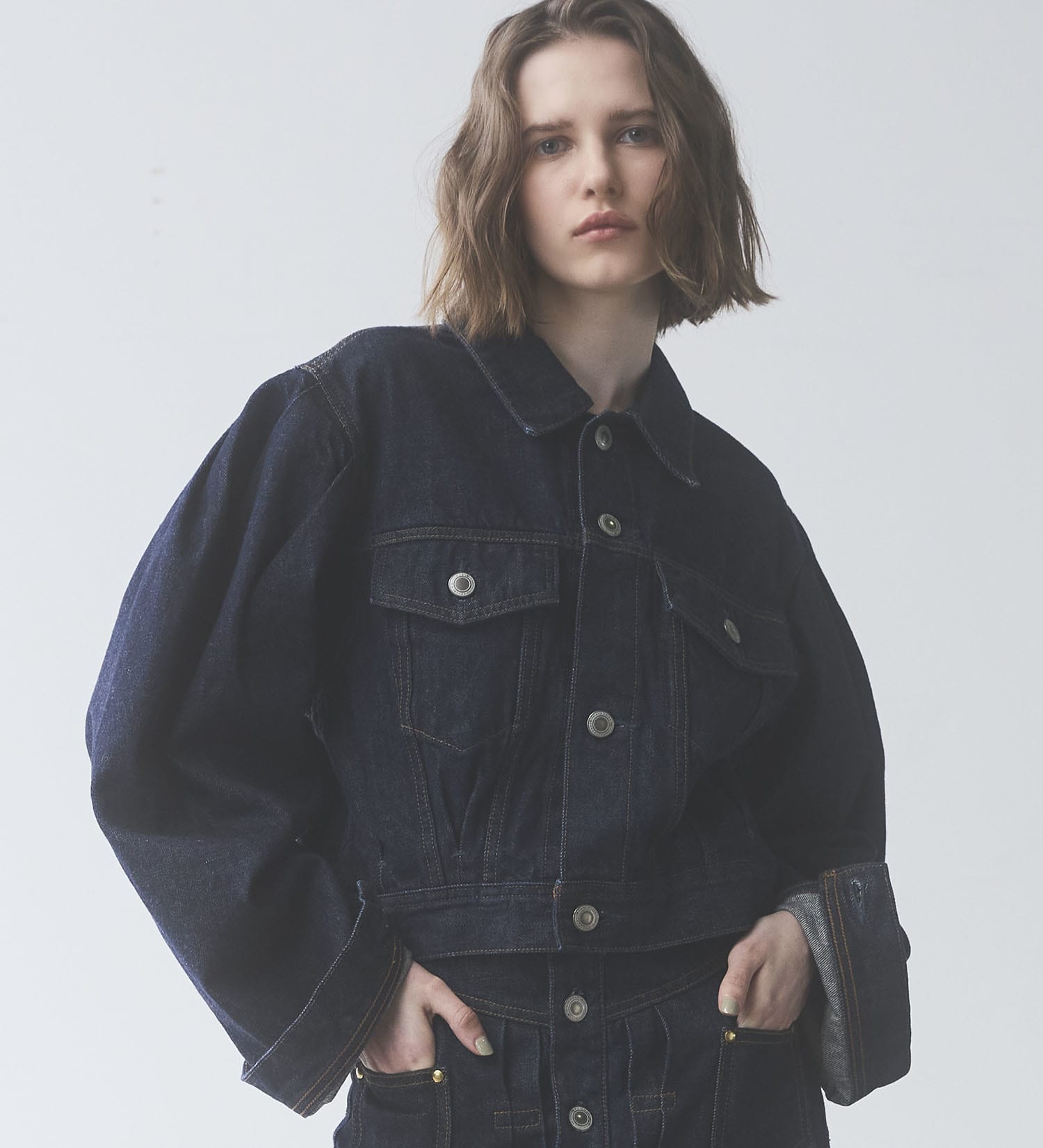 SOMETHING(サムシング)のatelier SOMETHING POWER SHOULDER DENIM JACKET/パワーショルダーデニムジャケット|ジャケット/アウター/デニムジャケット/レディース|インディゴブルー