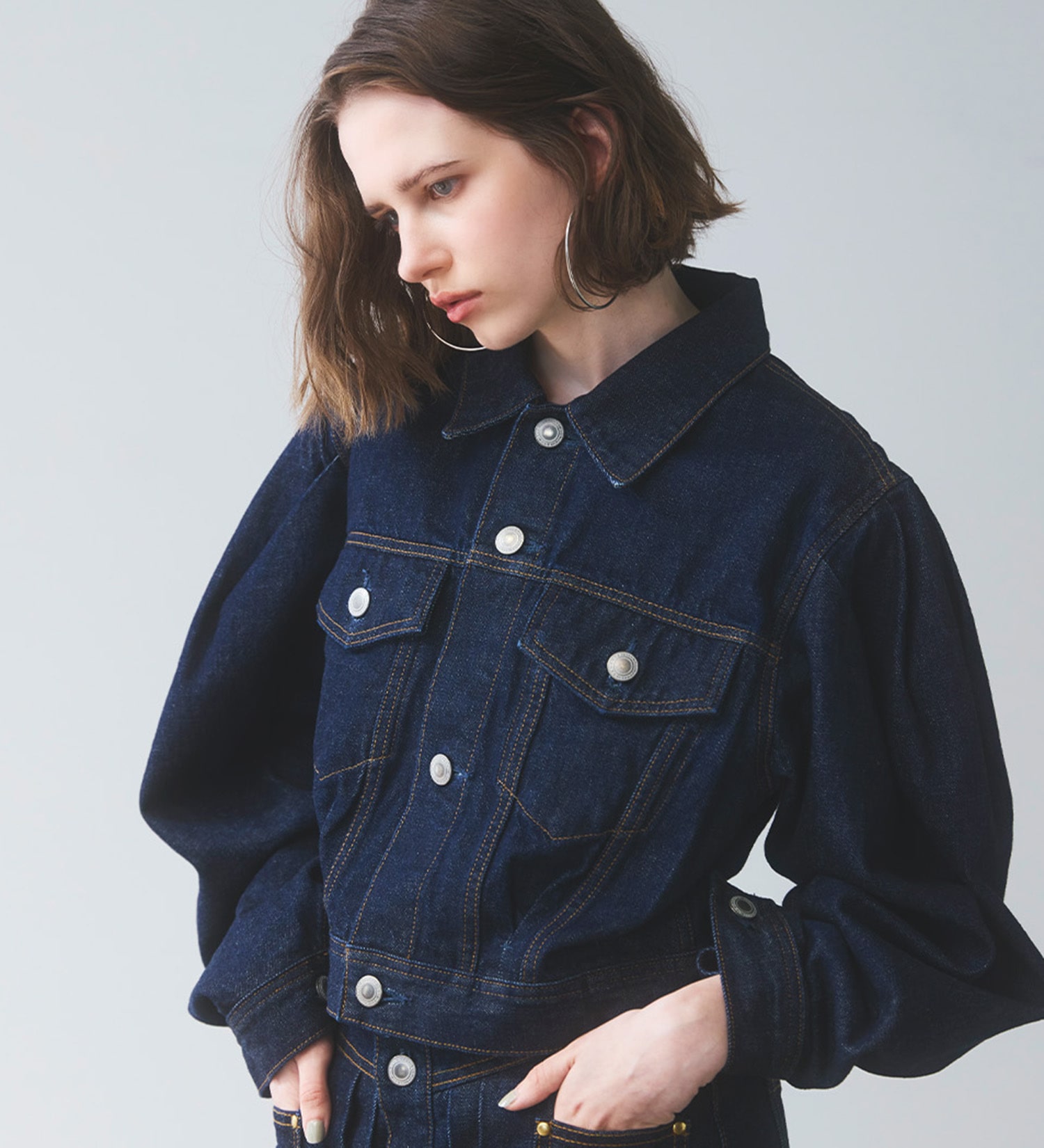 SOMETHING(サムシング)のatelier SOMETHING POWER SHOULDER DENIM JACKET/パワーショルダーデニムジャケット|ジャケット/アウター/デニムジャケット/レディース|インディゴブルー