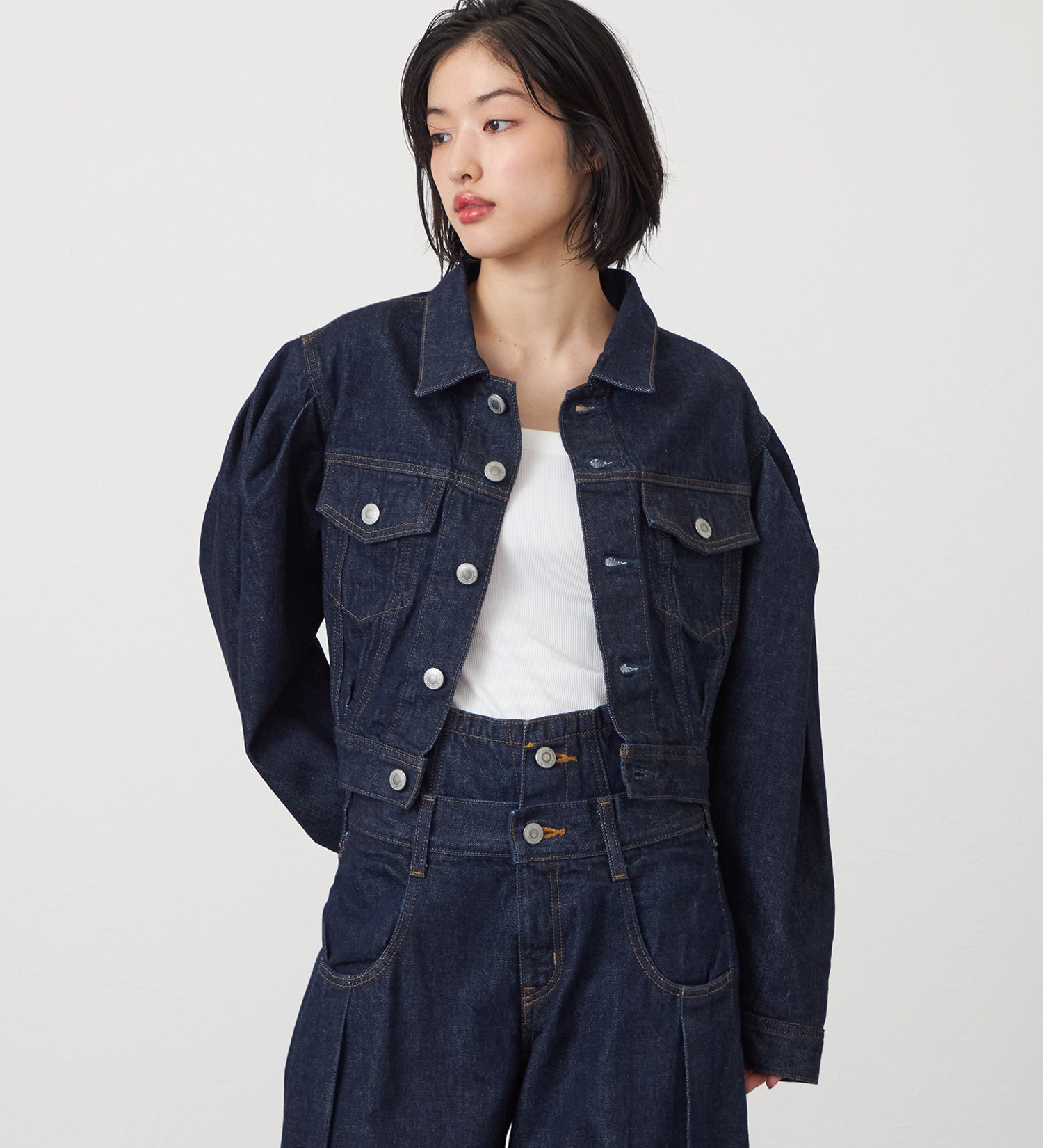 SOMETHING(サムシング)のatelier SOMETHING POWER SHOULDER DENIM JACKET/パワーショルダーデニムジャケット|ジャケット/アウター/デニムジャケット/レディース|インディゴブルー