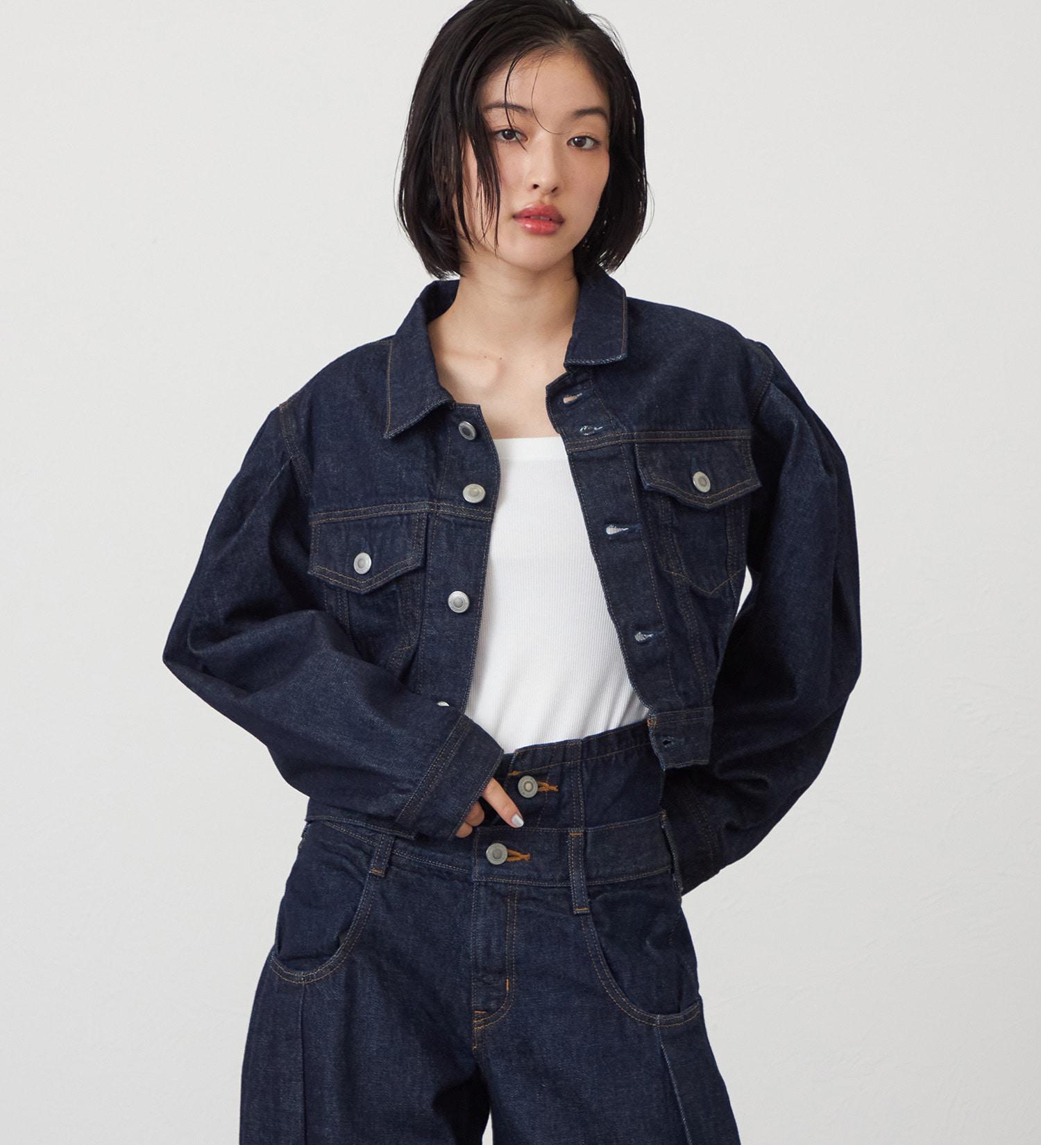SOMETHING(サムシング)のatelier SOMETHING POWER SHOULDER DENIM JACKET/パワーショルダーデニムジャケット|ジャケット/アウター/デニムジャケット/レディース|インディゴブルー