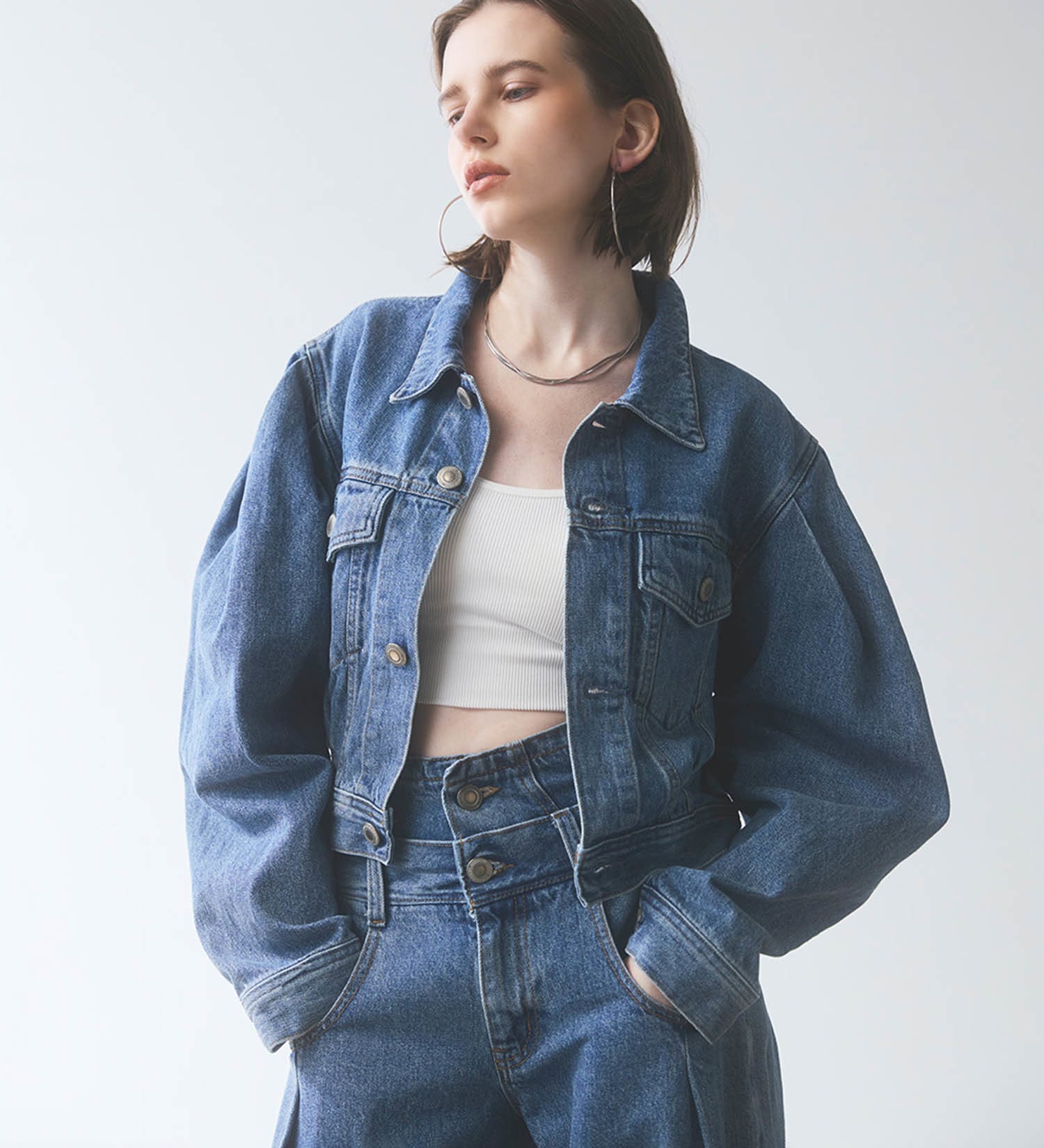 SOMETHING(サムシング)のatelier SOMETHING POWER SHOULDER DENIM JACKET/パワーショルダーデニムジャケット|ジャケット/アウター/デニムジャケット/レディース|ライトブルー