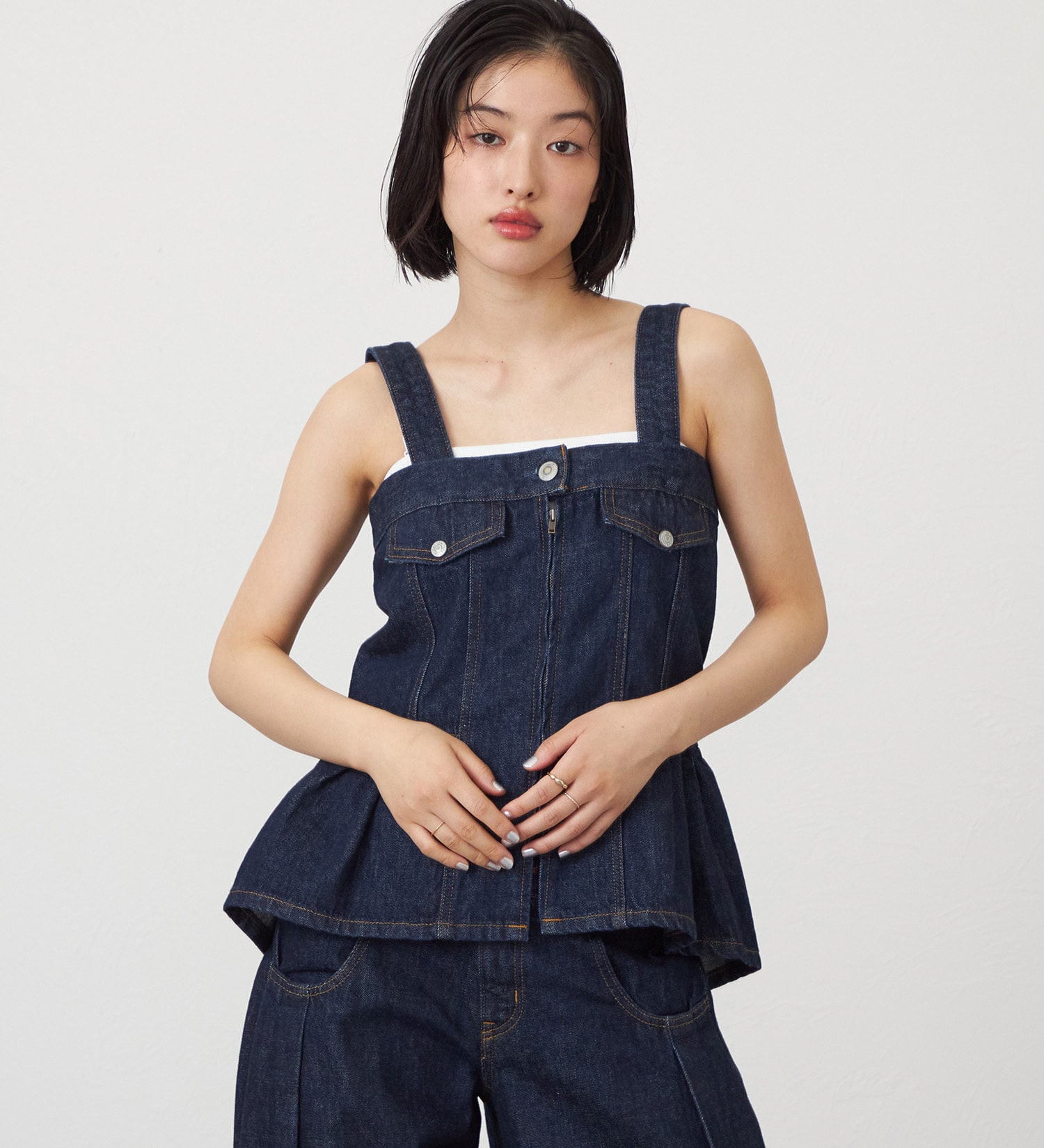 SOMETHING(サムシング)のatelier SOMETHING　WAIST GATHER BUSTIER/ウエストギャザービスチェ|トップス/キャミソール/レディース|インディゴブルー