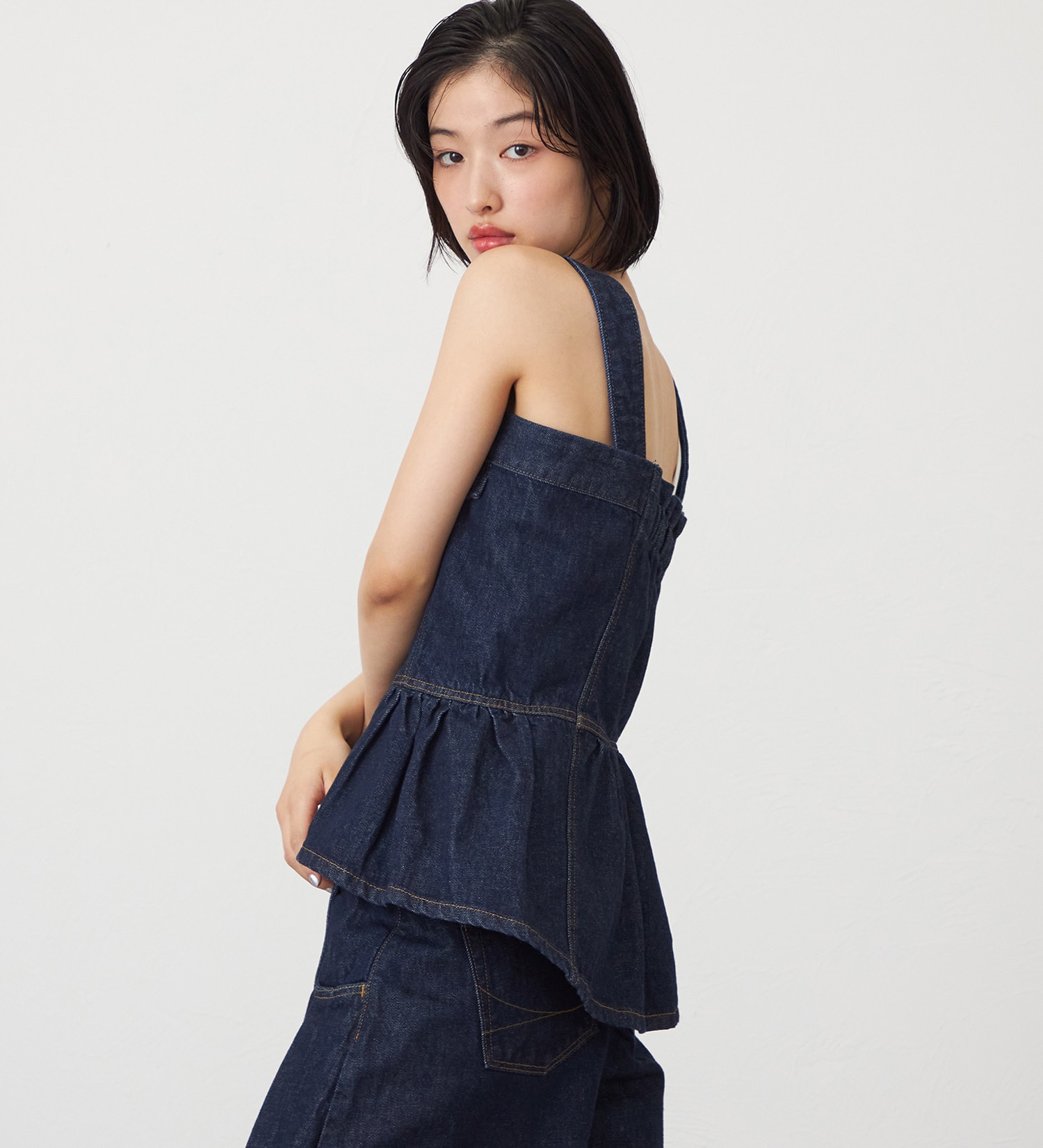 SOMETHING(サムシング)のatelier SOMETHING　WAIST GATHER BUSTIER/ウエストギャザービスチェ|トップス/キャミソール/レディース|インディゴブルー