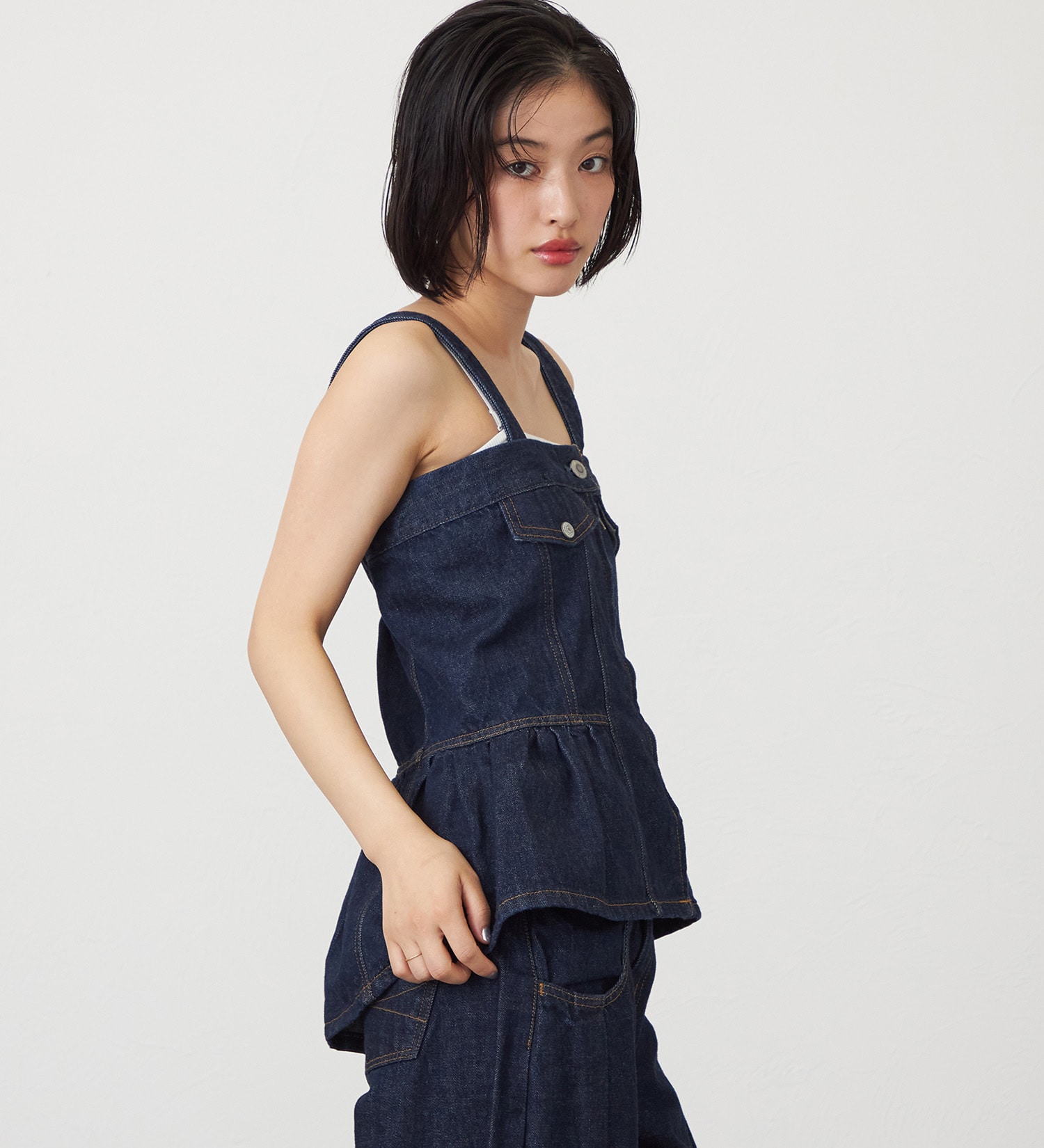 SOMETHING(サムシング)のatelier SOMETHING　WAIST GATHER BUSTIER/ウエストギャザービスチェ|トップス/キャミソール/レディース|インディゴブルー