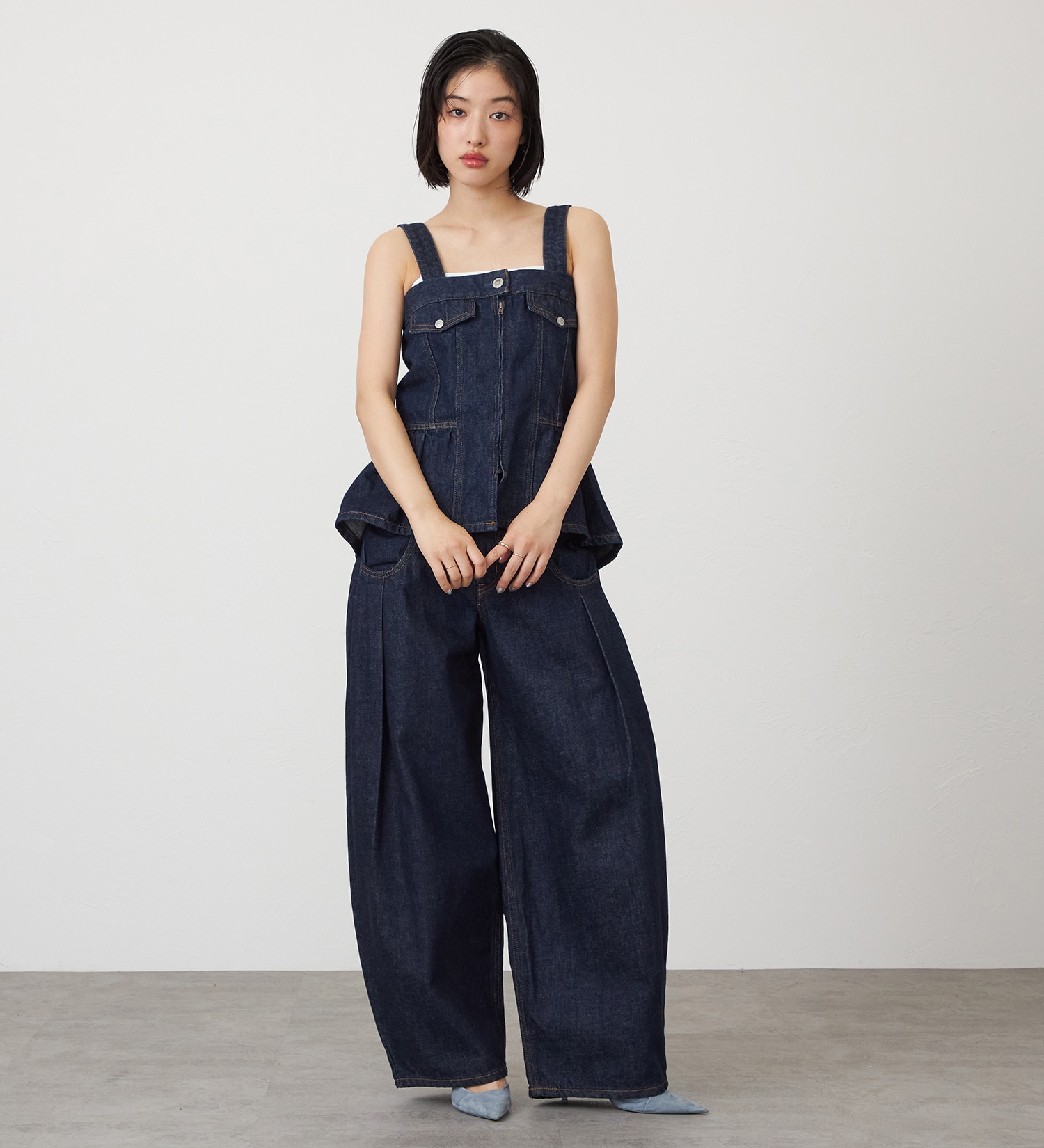 SOMETHING(サムシング)のatelier SOMETHING　WAIST GATHER BUSTIER/ウエストギャザービスチェ|トップス/キャミソール/レディース|インディゴブルー