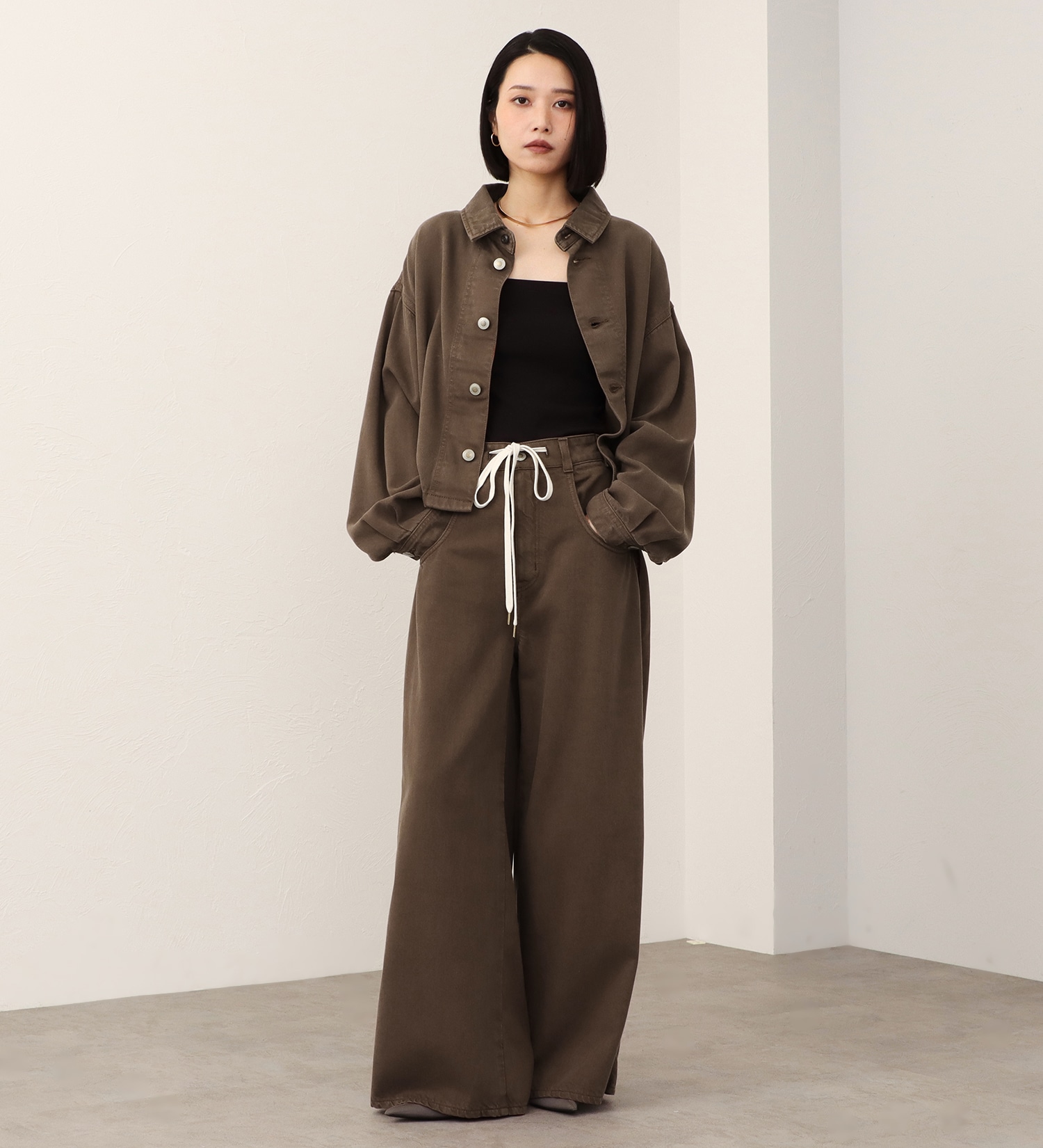 SOMETHING(サムシング)の【予約】atelier SOMETHING drape SHACKET/ドレープシャツジャケット|ジャケット/アウター/テーラードジャケット/レディース|ブラウン