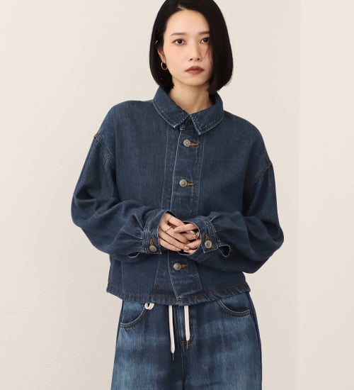 SOMETHING(サムシング)の【予約】atelier SOMETHING drape SHACKET/ドレープシャツジャケット|ジャケット/アウター/テーラードジャケット/レディース|中色ブルー