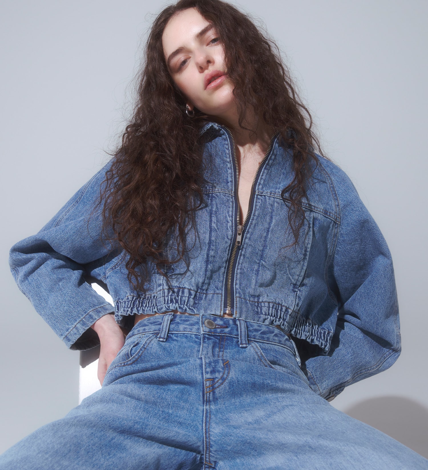 SOMETHING(サムシング)の【予約】atelier SOMETHING BLOUSON/デニムブルゾン|ジャケット/アウター/デニムジャケット/レディース|淡色ブルー