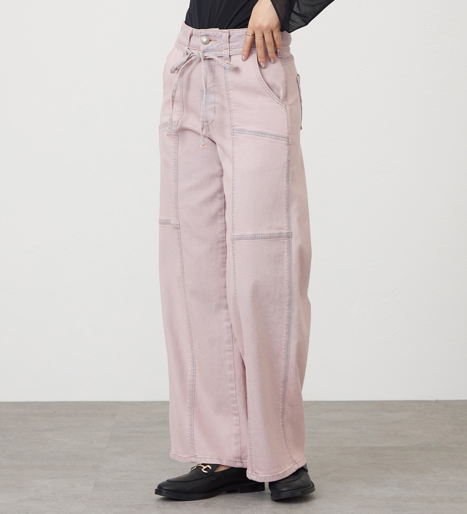 SOMETHING(サムシング)のSOMETHING LISA BELTED WIDE/ワイドデニムパンツ|パンツ/パンツ/レディース|ピンク