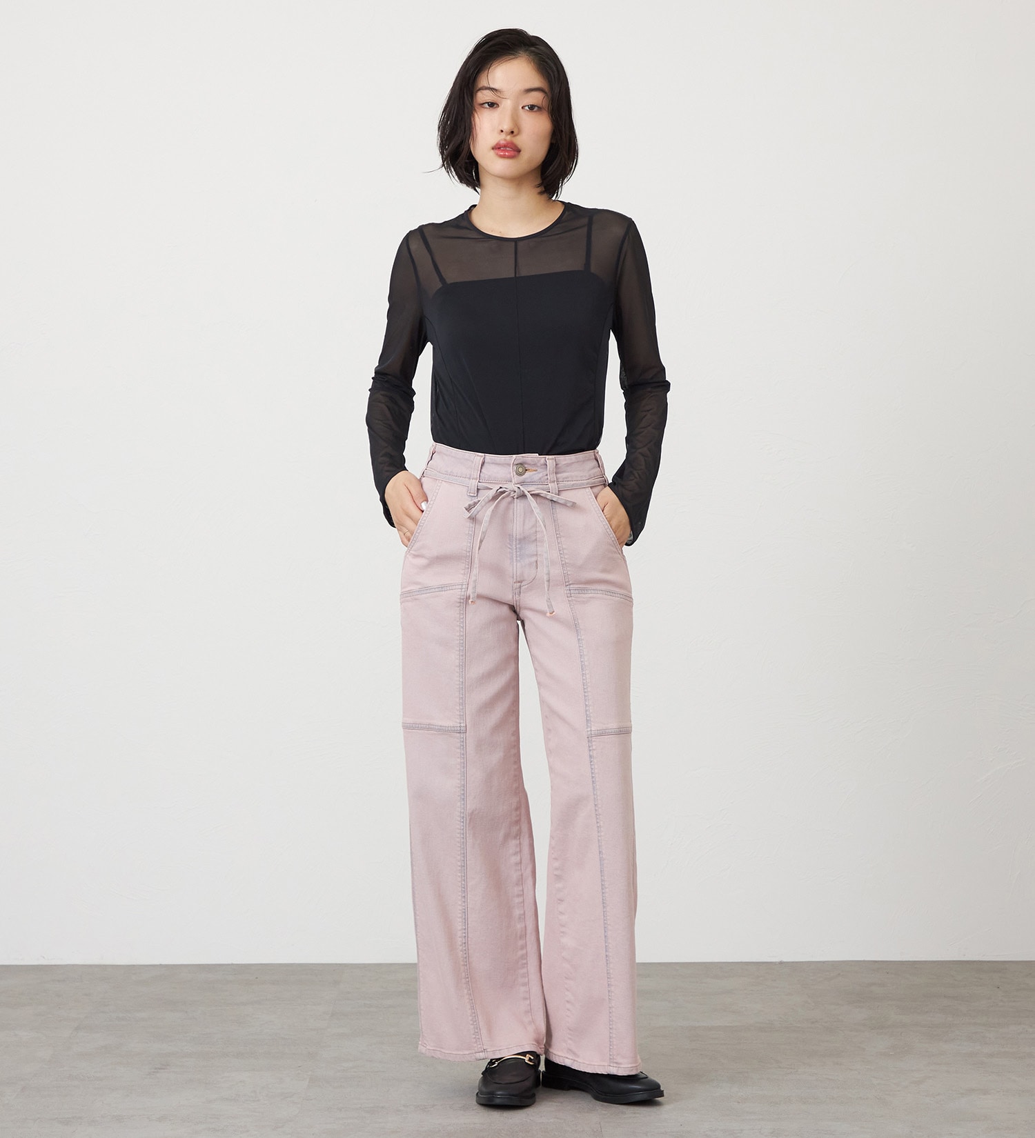 SOMETHING(サムシング)のSOMETHING LISA BELTED WIDE/ワイドデニムパンツ|パンツ/パンツ/レディース|ピンク
