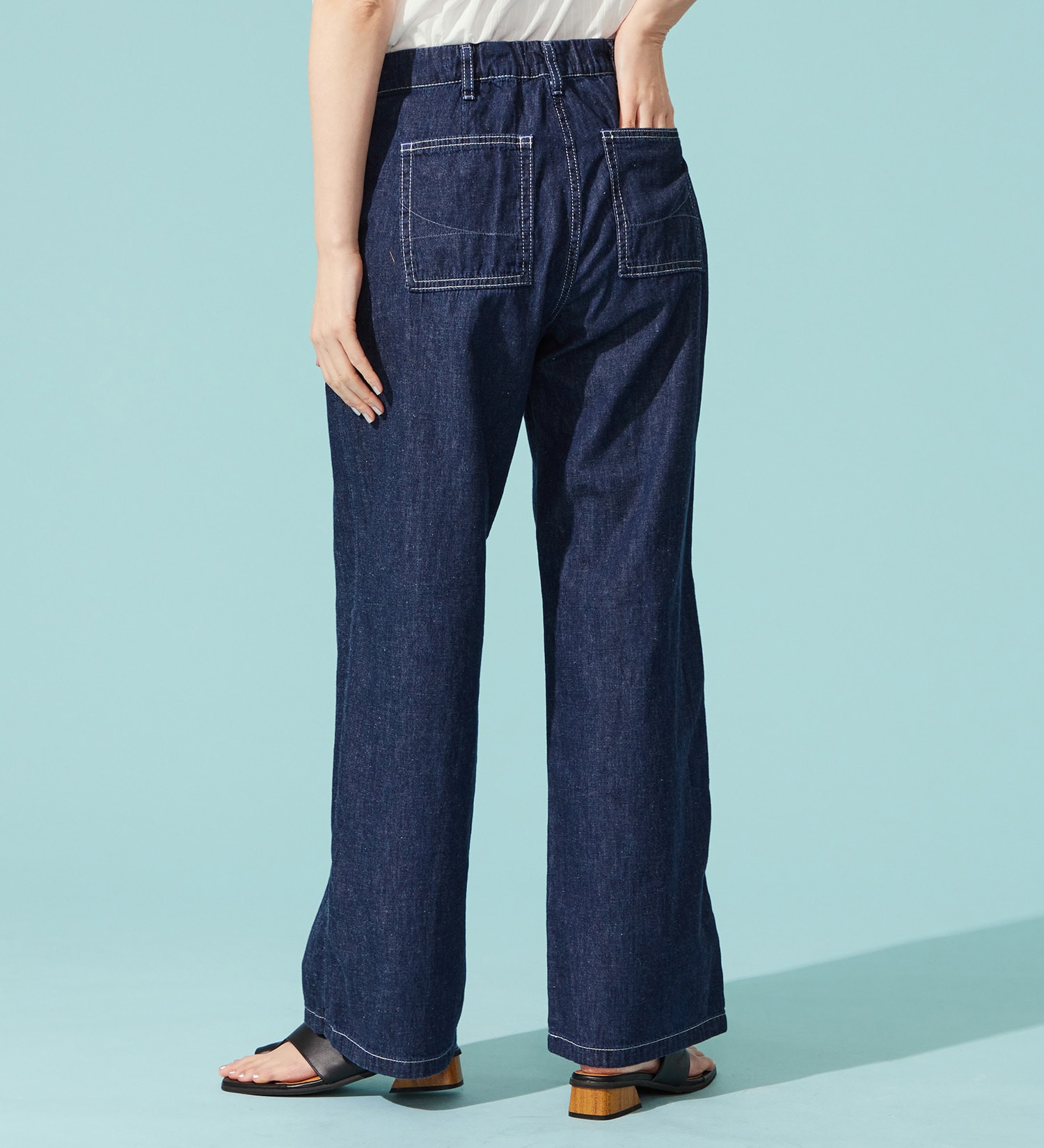 SOMETHING(サムシング)の【百貨店・直営店限定】SOMETHING ete ワイドベイカーデニムパンツ【夏用/COOL/涼/抗菌/防臭/制菌】|パンツ/デニム/ジーンズパンツ/レディース|中色ブルー