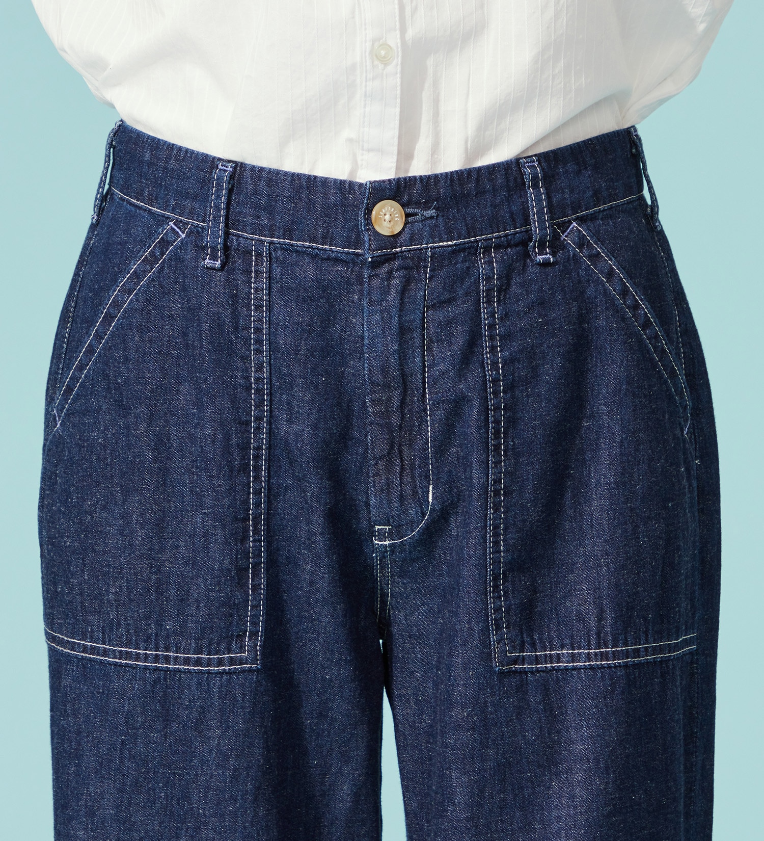 SOMETHING(サムシング)の【百貨店・直営店限定】SOMETHING ete ワイドベイカーデニムパンツ【夏用/COOL/涼/抗菌/防臭/制菌】|パンツ/デニム/ジーンズパンツ/レディース|中色ブルー