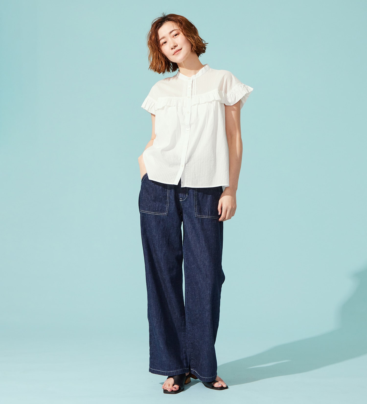 SOMETHING(サムシング)の【百貨店・直営店限定】SOMETHING ete ワイドベイカーデニムパンツ【夏用/COOL/涼/抗菌/防臭/制菌】|パンツ/デニム/ジーンズパンツ/レディース|中色ブルー