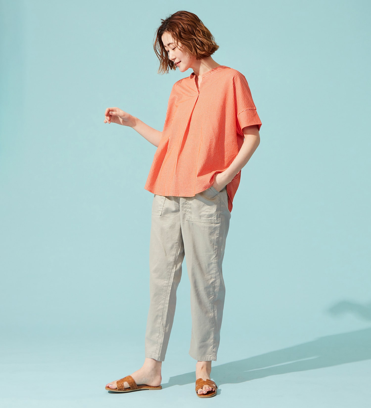 SOMETHING(サムシング)の【試着対象】【百貨店・直営店限定】SOMETHING ete テーパードベイカーデニムパンツ【夏用/COOL/涼/抗菌/防臭/制菌】|パンツ/パンツ/レディース|シルバーグレー