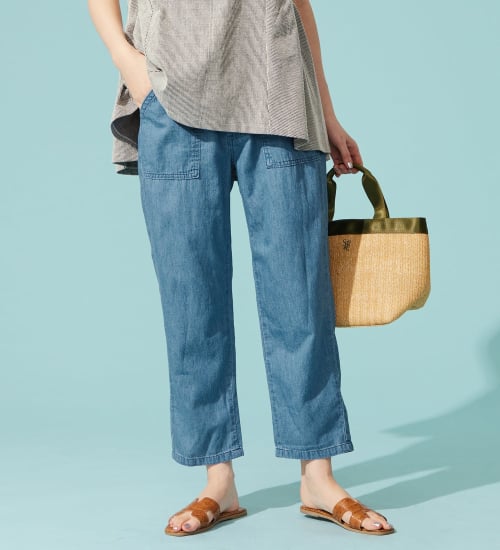 SOMETHING(サムシング)の【試着対象】【百貨店・直営店限定】SOMETHING ete テーパードベイカーデニムパンツ【夏用/COOL/涼/抗菌/防臭/制菌】|パンツ/デニム/ジーンズパンツ/レディース|淡色ブルー