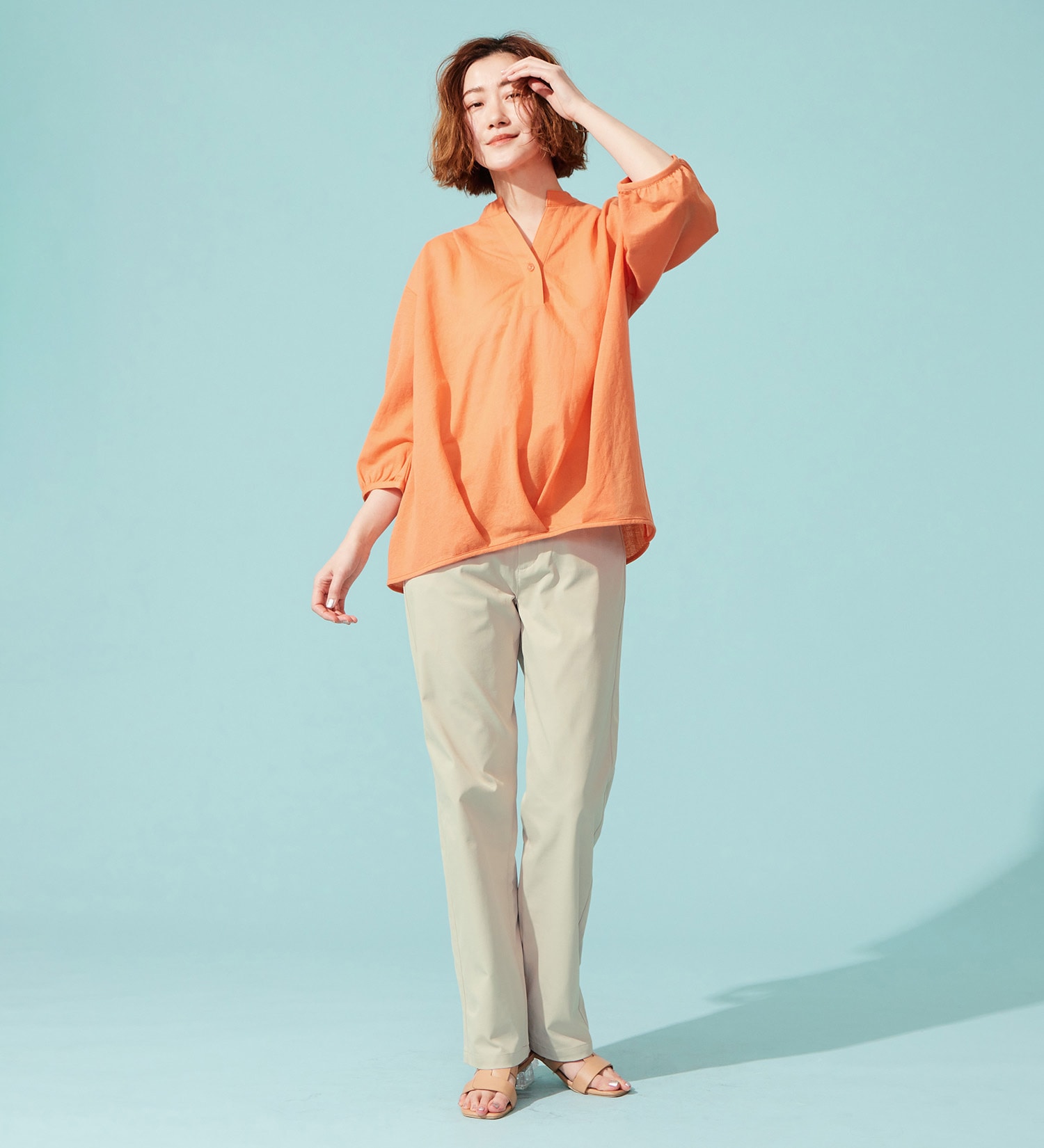 SOMETHING(サムシング)の【百貨店・直営店限定】SOMETHING ete ストレートトラウザーパンツ【夏用/COOL/涼/抗菌/防臭/制菌】|パンツ/スラックス/レディース|サンドベージュ