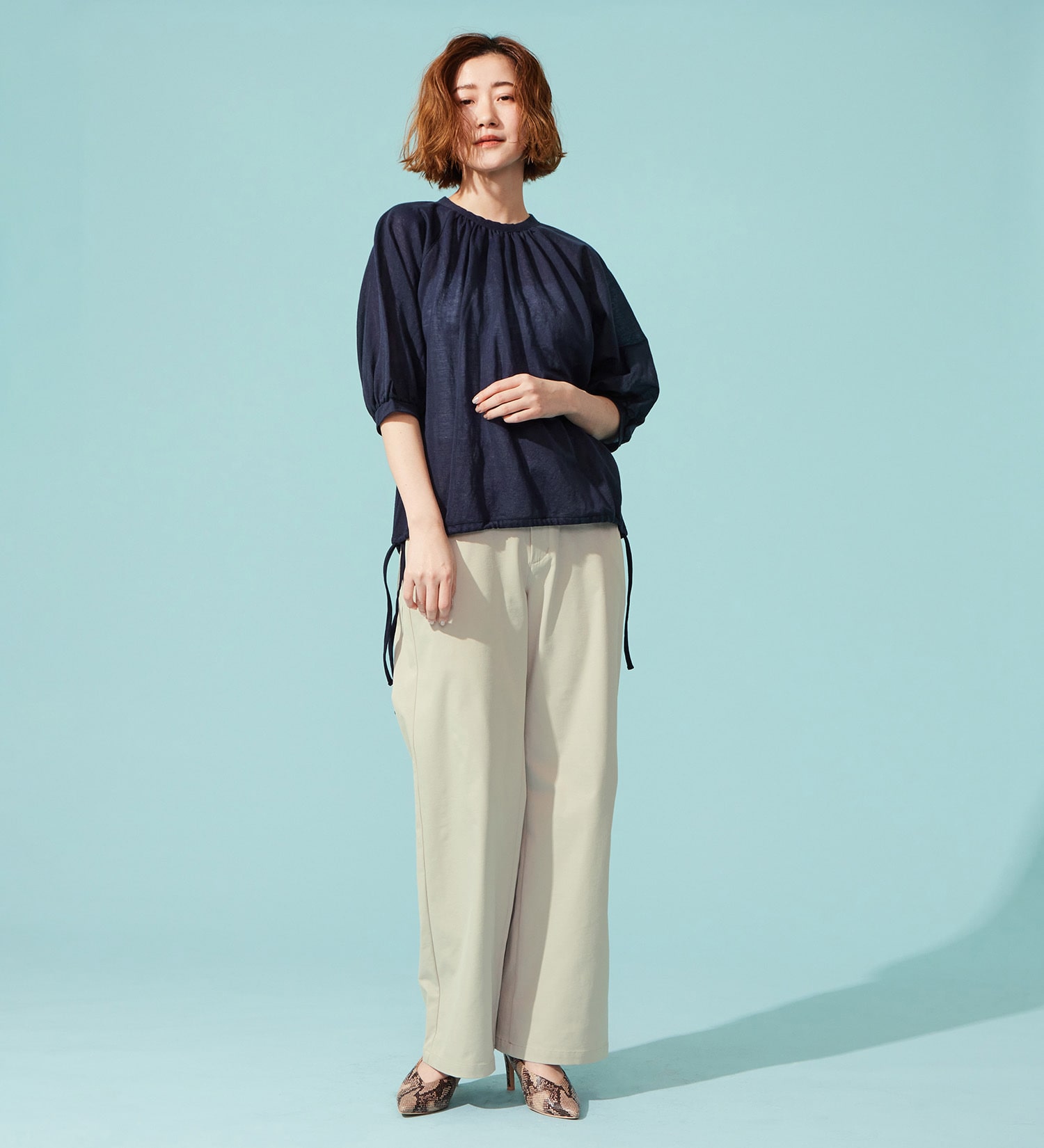 SOMETHING(サムシング)の【百貨店・直営店限定】SOMETHING ete ワイドトラウザーパンツ【夏用/COOL/涼/抗菌/防臭/制菌】|パンツ/パンツ/レディース|サンドベージュ