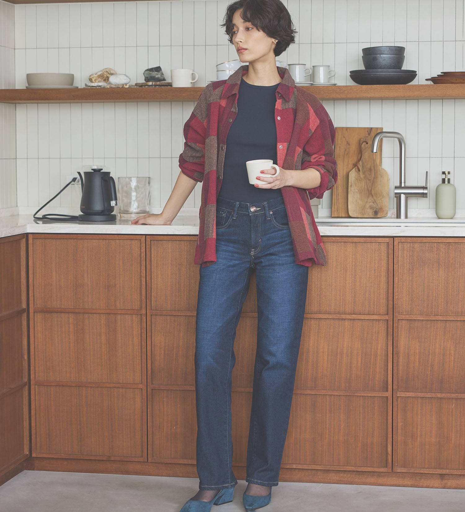 SOMETHING(サムシング)の【百貨店・直営店限定】SOMETHING hiver スタンダードストレートデニムパンツ【裏起毛】【暖】【冬用】|パンツ/デニム/ジーンズパンツ/レディース|濃色ブルー