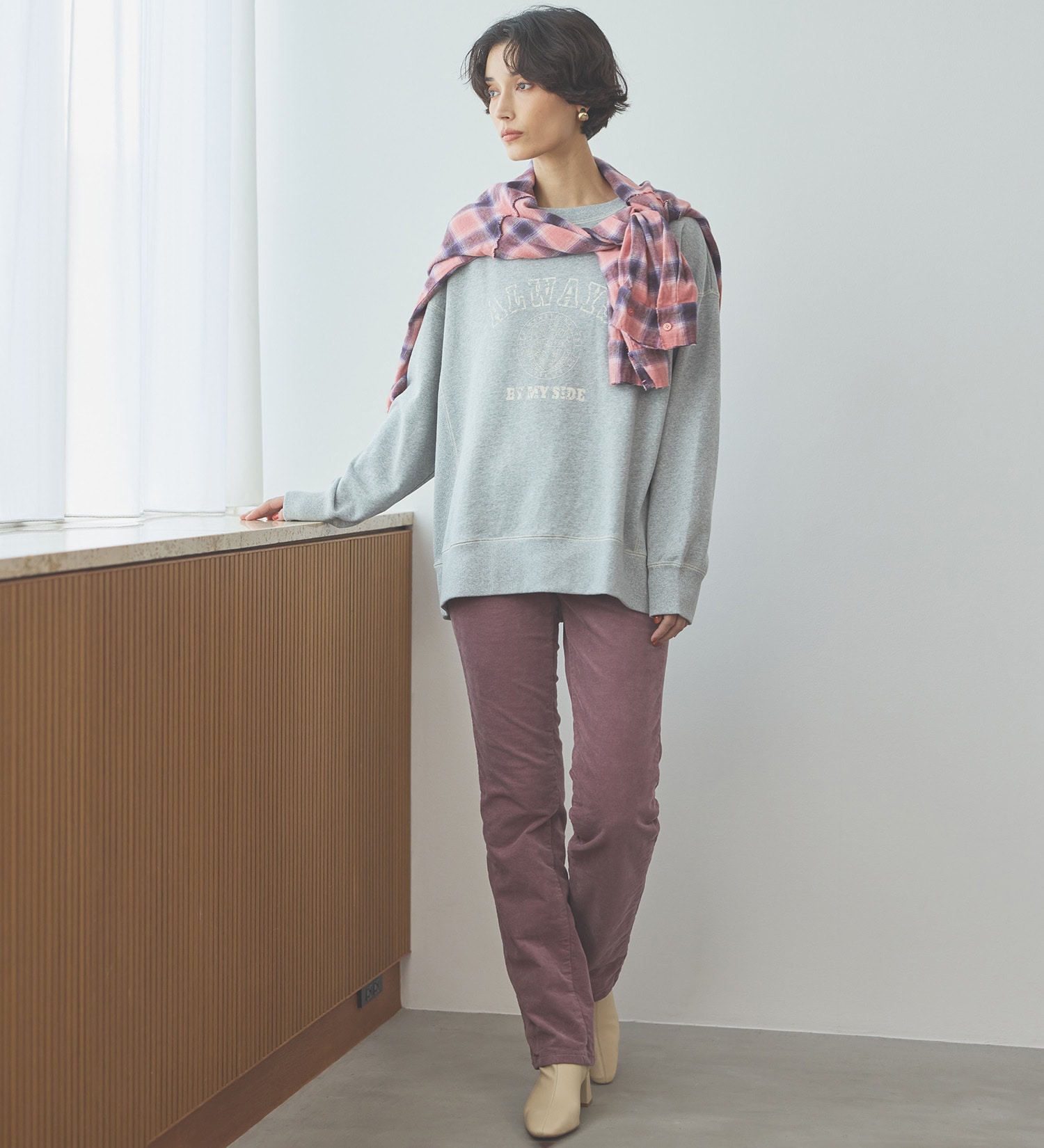 SOMETHING(サムシング)の【百貨店・直営店限定】SOMETHING hiver BODY FIRE 裏起毛 コーデュロイ ストレートデニムパンツ【暖】|パンツ/パンツ/レディース|ピンク