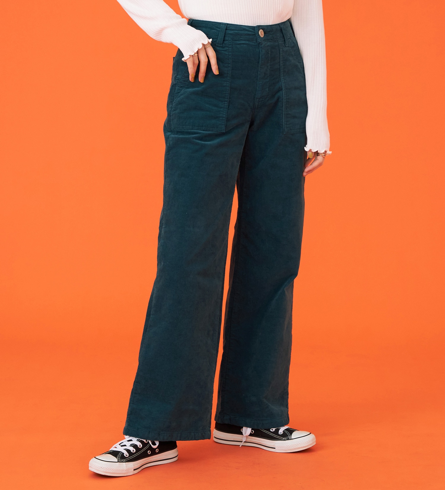 SOMETHING(サムシング)の【百貨店・直営店限定】SOMETHING hiver ベイカーワイドパンツ【コーデュロイ】【暖】【冬用】|パンツ/デニム/ジーンズパンツ/レディース|ブルーグリーン