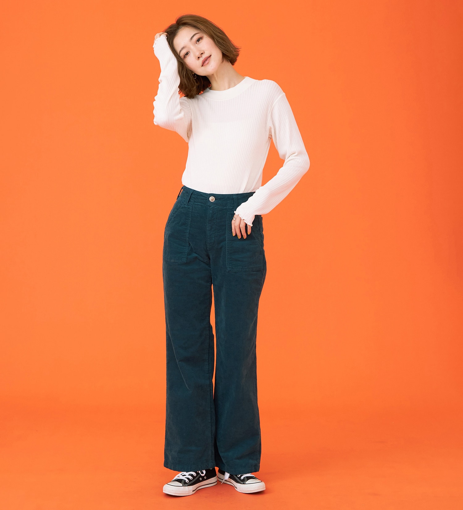 SOMETHING(サムシング)の【百貨店・直営店限定】SOMETHING hiver ベイカーワイドパンツ【コーデュロイ】【暖】【冬用】|パンツ/デニム/ジーンズパンツ/レディース|ブルーグリーン