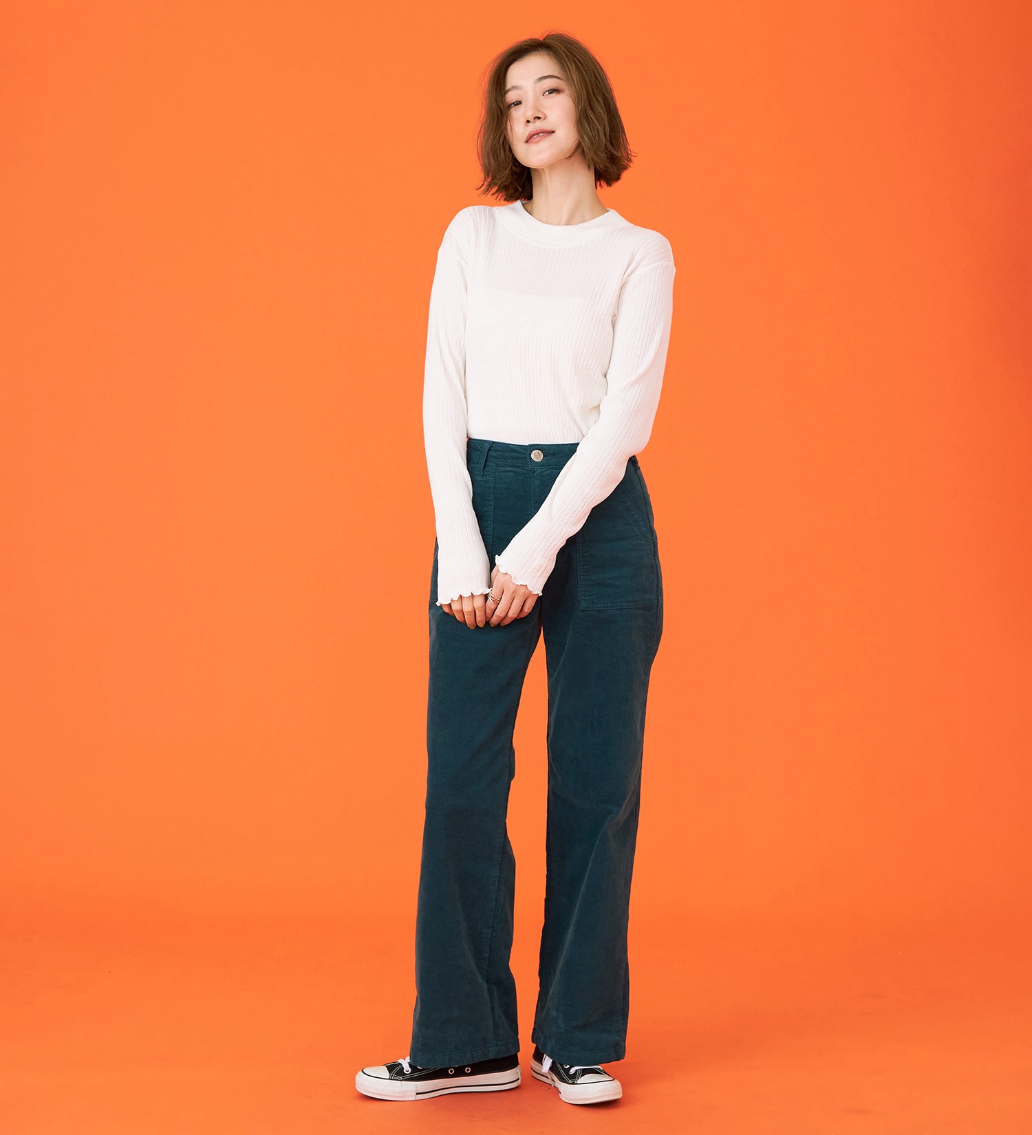 SOMETHING(サムシング)の【百貨店・直営店限定】SOMETHING hiver ベイカーワイドパンツ【コーデュロイ】【暖】【冬用】|パンツ/デニム/ジーンズパンツ/レディース|ブルーグリーン