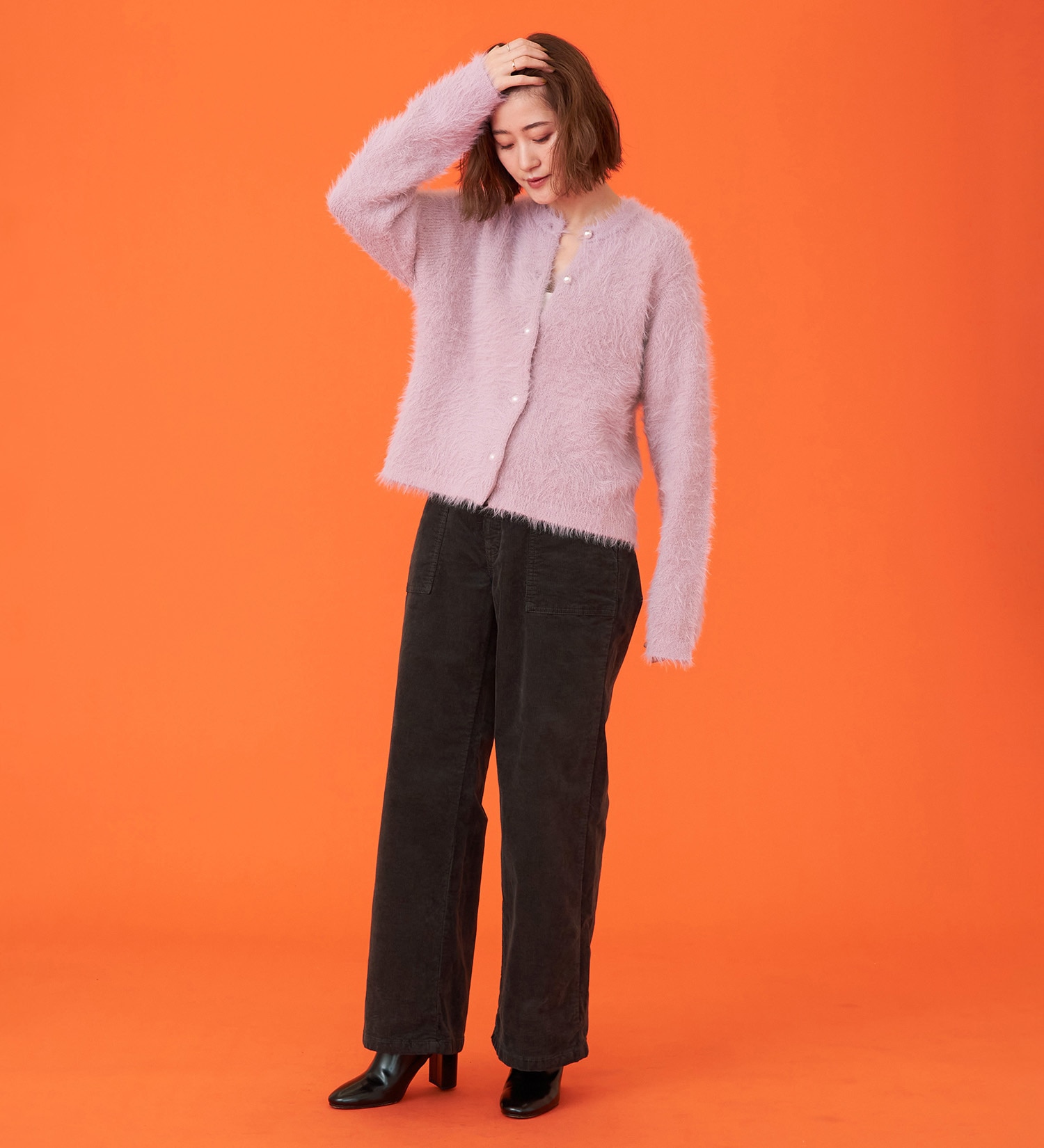 SOMETHING(サムシング)の【百貨店・直営店限定】SOMETHING hiver ベイカーワイドパンツ【コーデュロイ】【暖】【冬用】|パンツ/デニム/ジーンズパンツ/レディース|チャコールグレー