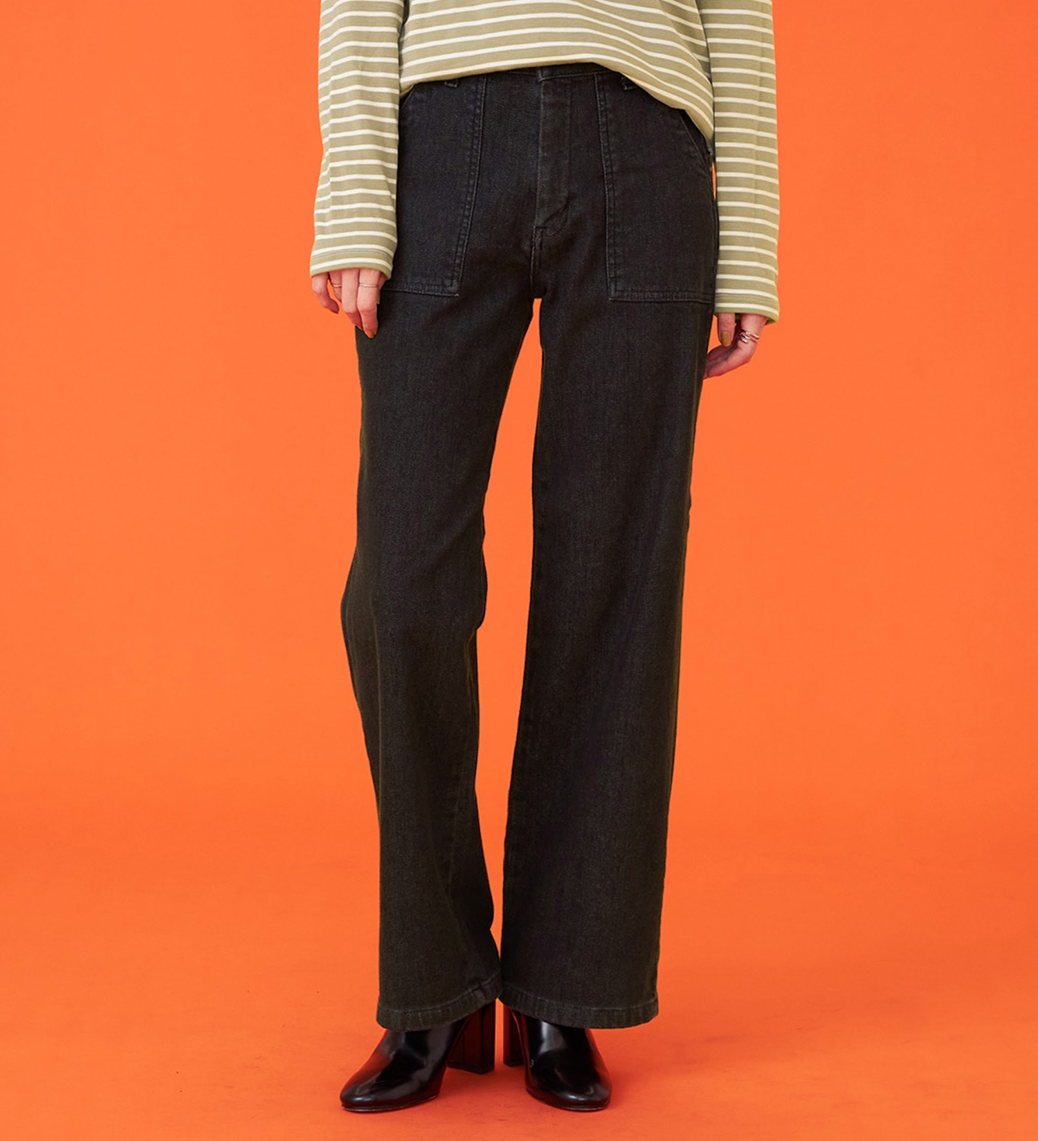 SOMETHING(サムシング)の【百貨店・直営店限定】SOMETHING hiver ベイカーワイドデニムパンツ【裏起毛】【暖】【冬用】|パンツ/パンツ/レディース|ブラックデニム