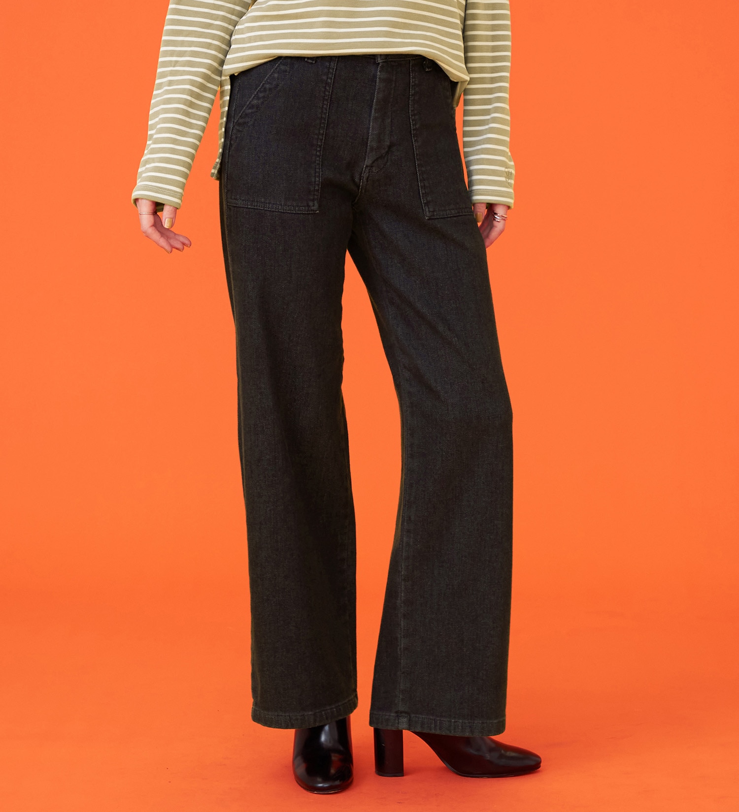 SOMETHING(サムシング)の【百貨店・直営店限定】SOMETHING hiver ベイカーワイドデニムパンツ【裏起毛】【暖】【冬用】|パンツ/パンツ/レディース|ブラックデニム