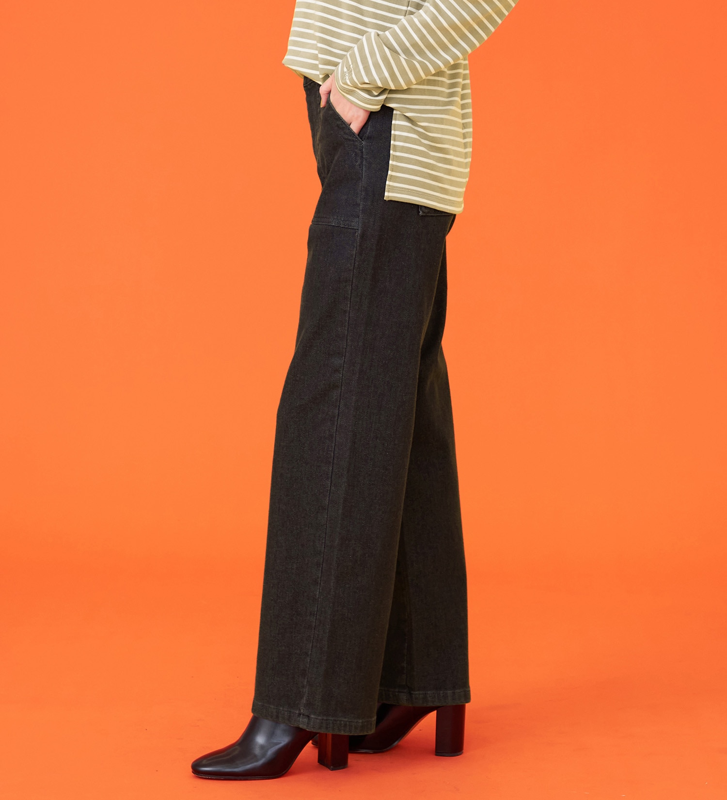 SOMETHING(サムシング)の【百貨店・直営店限定】SOMETHING hiver ベイカーワイドデニムパンツ【裏起毛】【暖】【冬用】|パンツ/パンツ/レディース|ブラックデニム