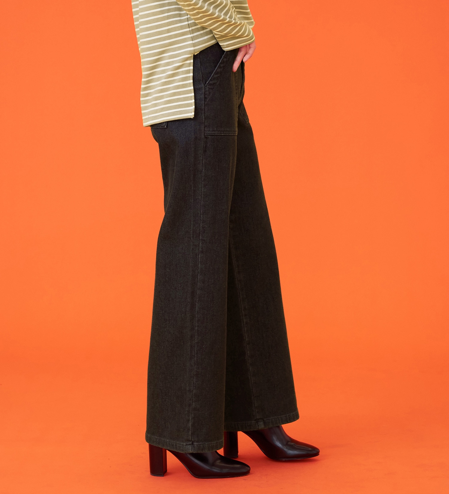 SOMETHING(サムシング)の【百貨店・直営店限定】SOMETHING hiver ベイカーワイドデニムパンツ【裏起毛】【暖】【冬用】|パンツ/パンツ/レディース|ブラックデニム