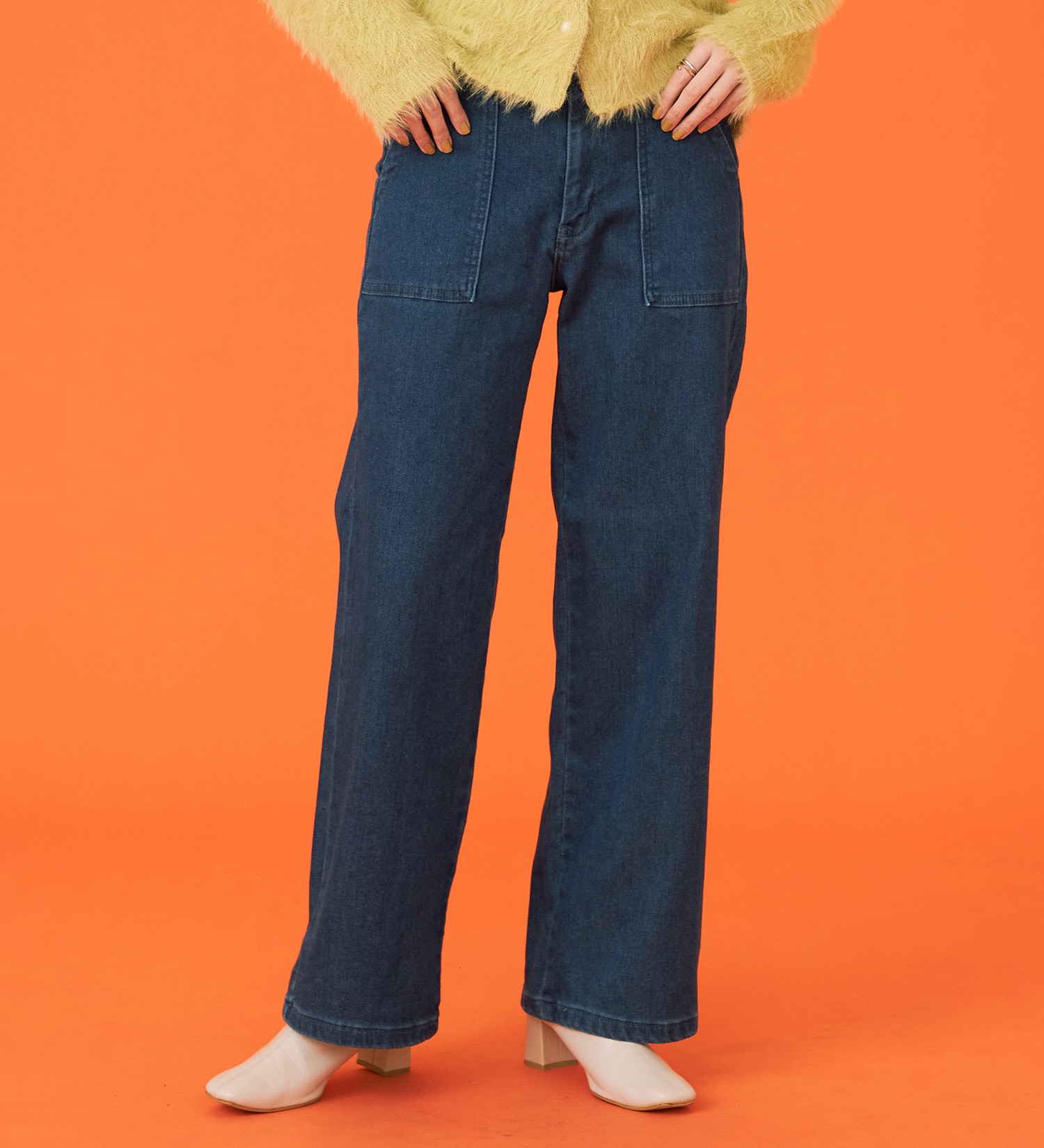 SOMETHING(サムシング)の【百貨店・直営店限定】SOMETHING hiver ベイカーワイドデニムパンツ【裏起毛】【暖】【冬用】|パンツ/パンツ/レディース|濃色ブルー