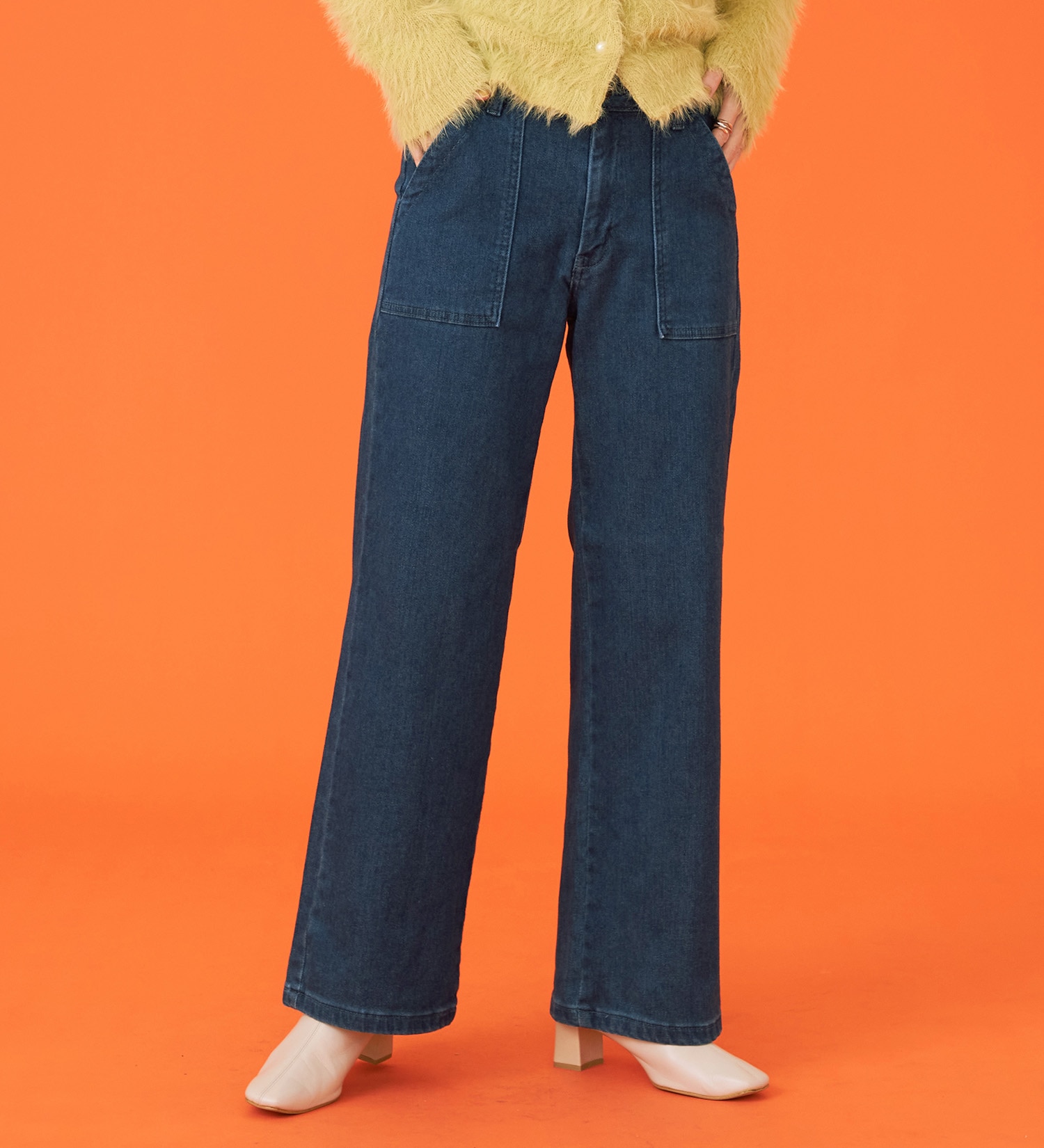 SOMETHING(サムシング)の【百貨店・直営店限定】SOMETHING hiver ベイカーワイドデニムパンツ【裏起毛】【暖】【冬用】|パンツ/パンツ/レディース|濃色ブルー